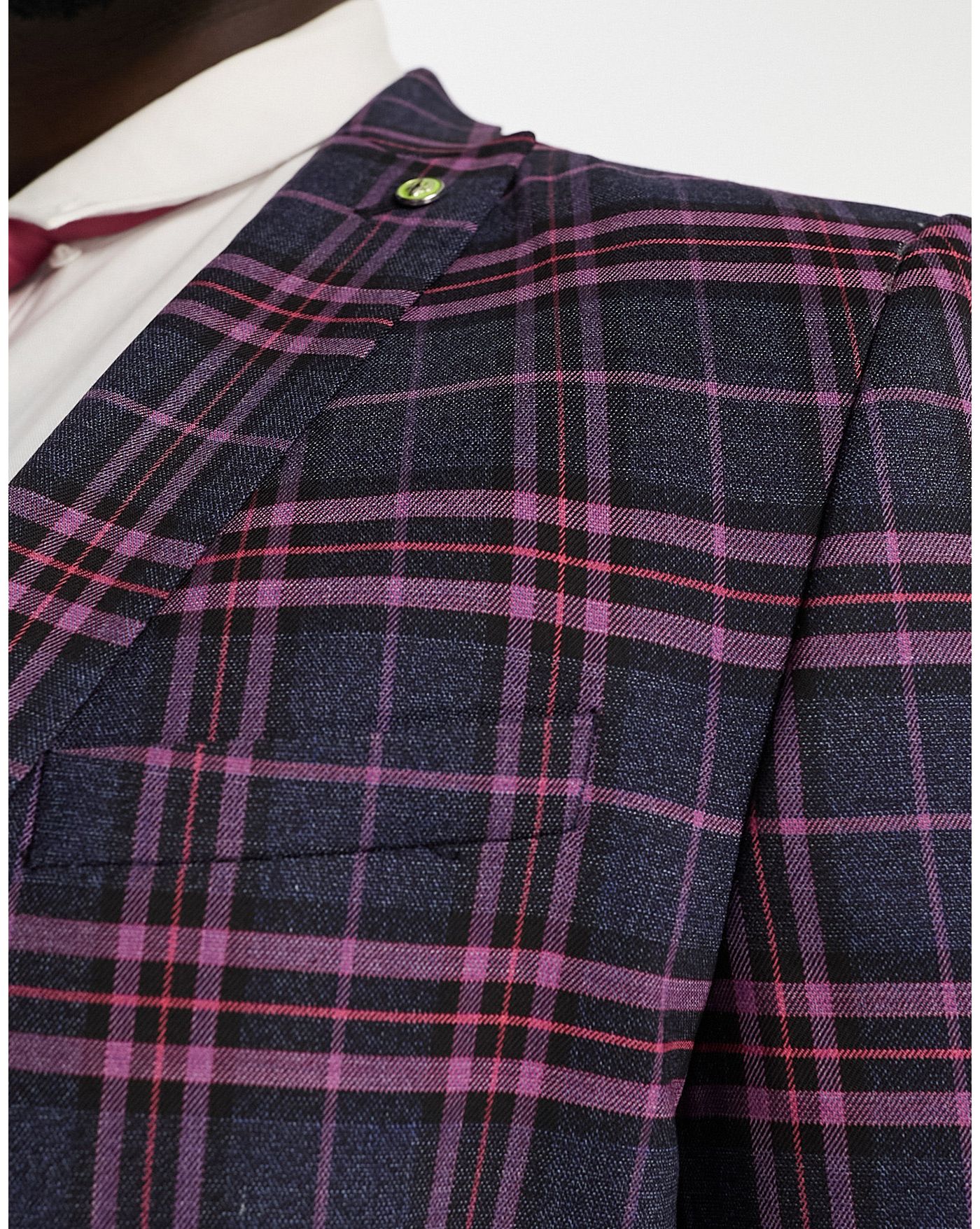 Twisted Tailor Plus ladd suit jacket in navy and pink tartan check