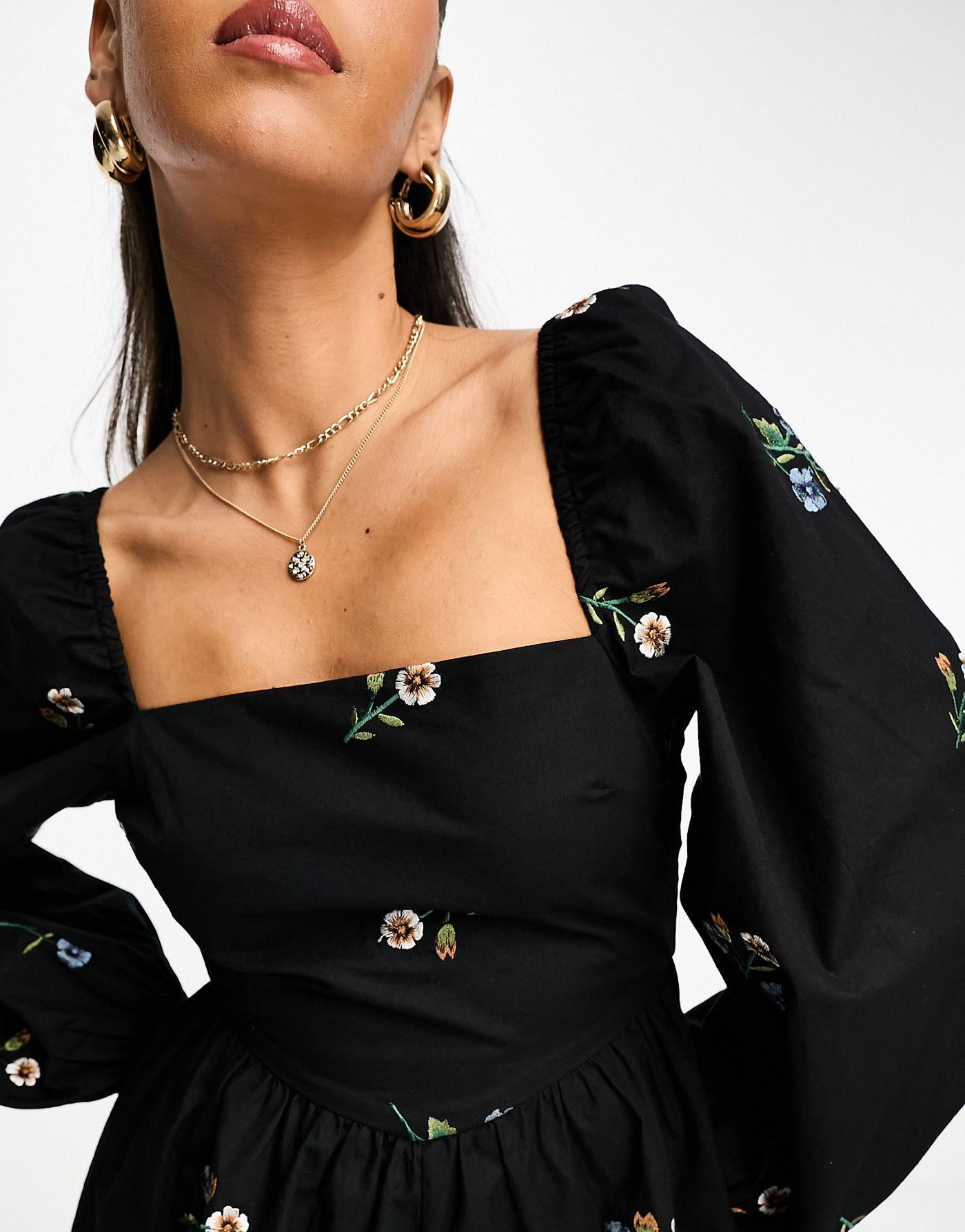 ASOS DESIGN embroidered square neck playsuit in black