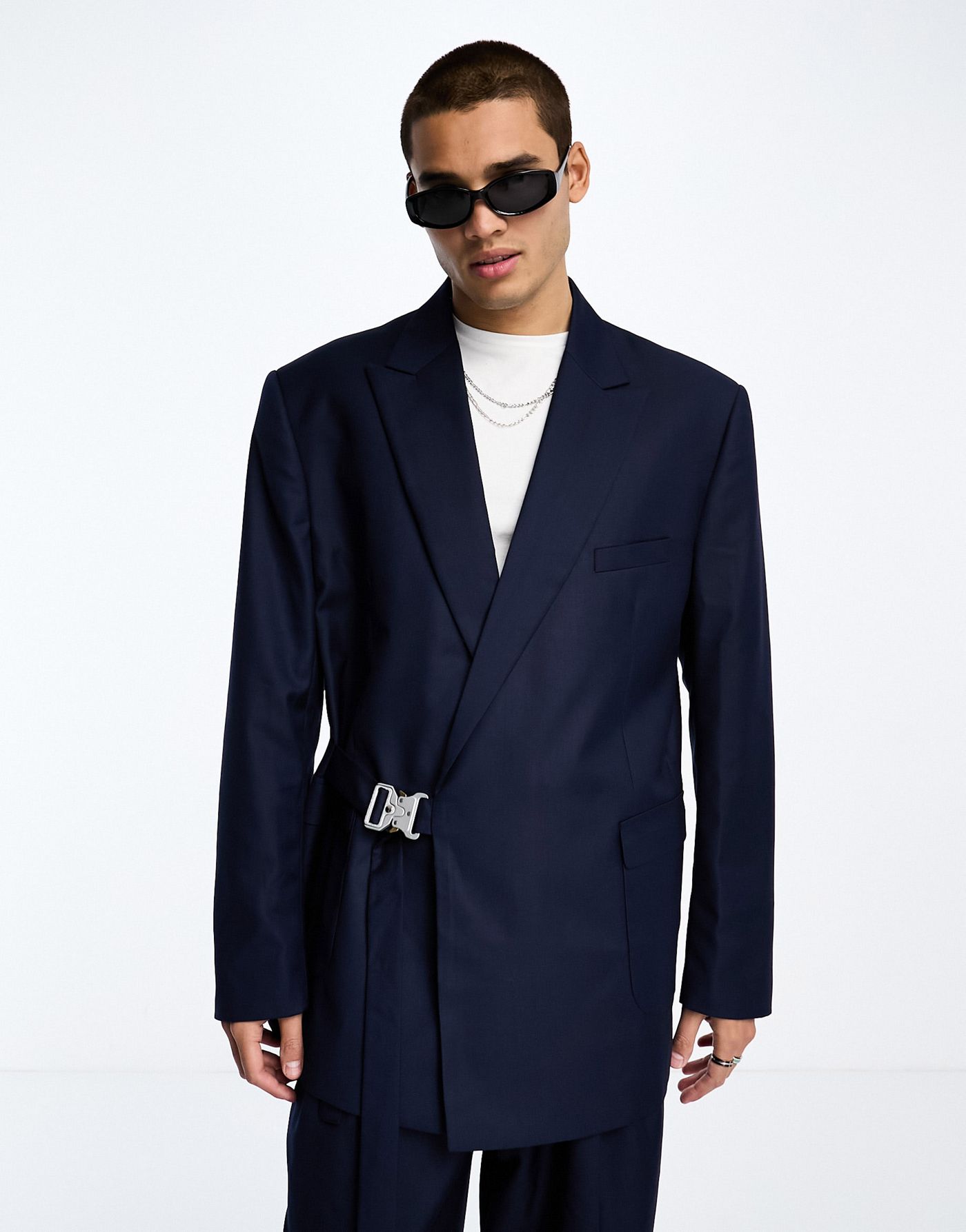 Sixth June oversized belted suit jacket in navy