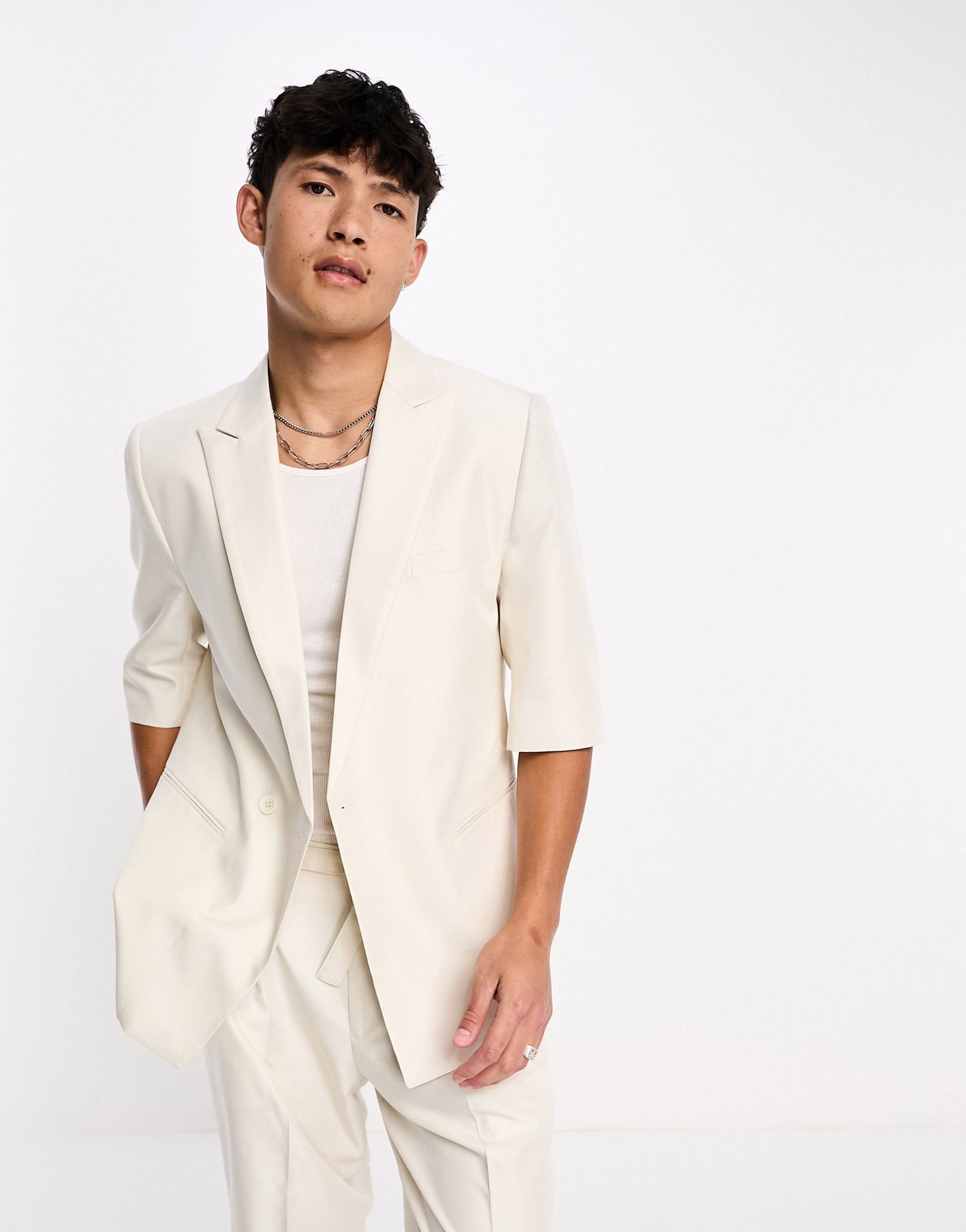 Sixth June oversized short sleeve suit jacket in cream