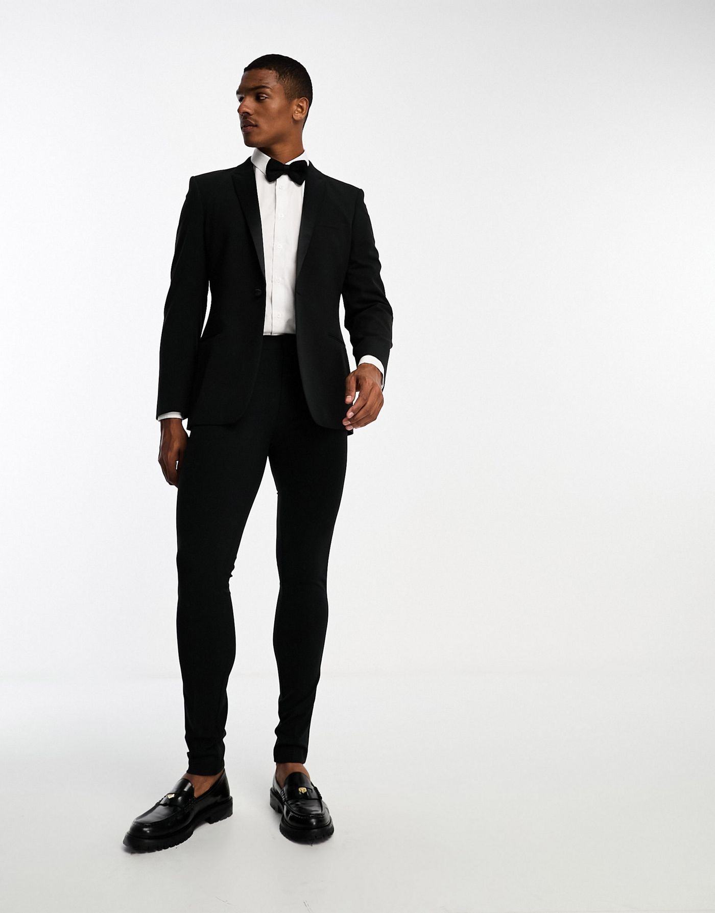 ASOS DESIGN super skinny tuxedo suit jacket in black