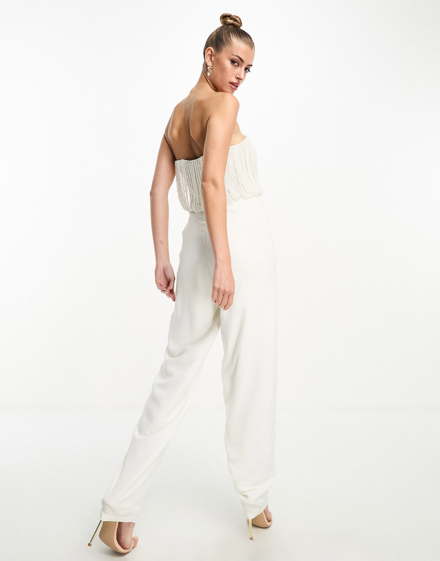Starlet exclusive embellished wide leg jumpsuit in white