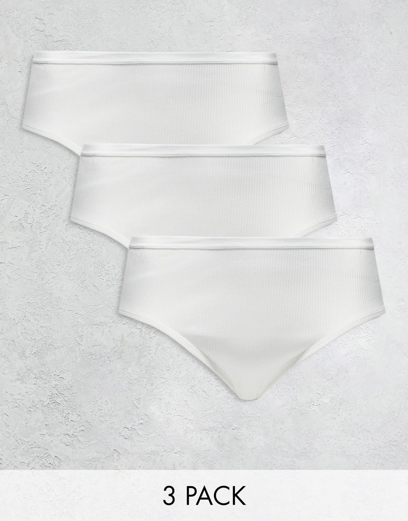 ASOS DESIGN Curve 3 pack ribbed briefs in white