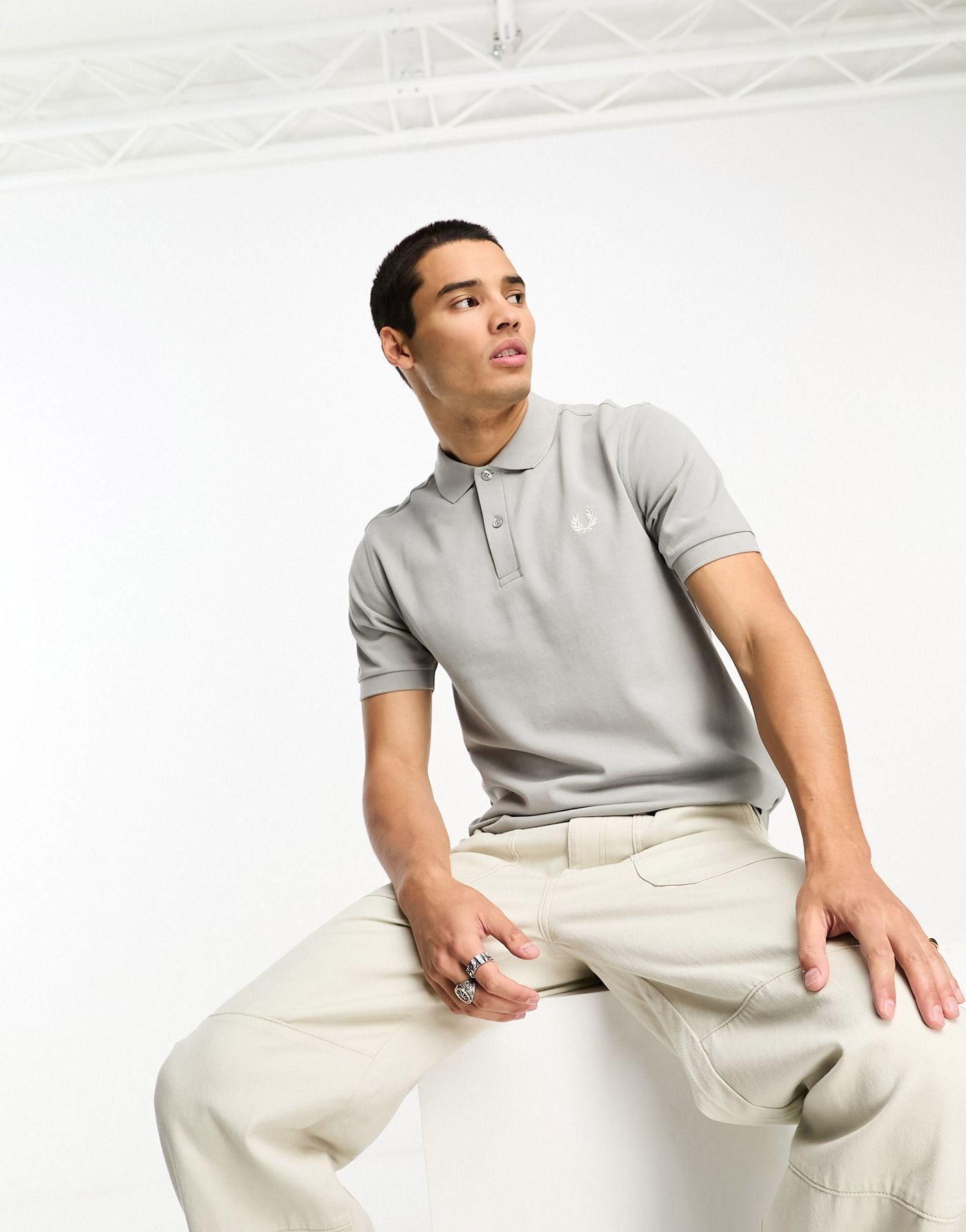 Fred Perry plain polo shirt in limestone grey