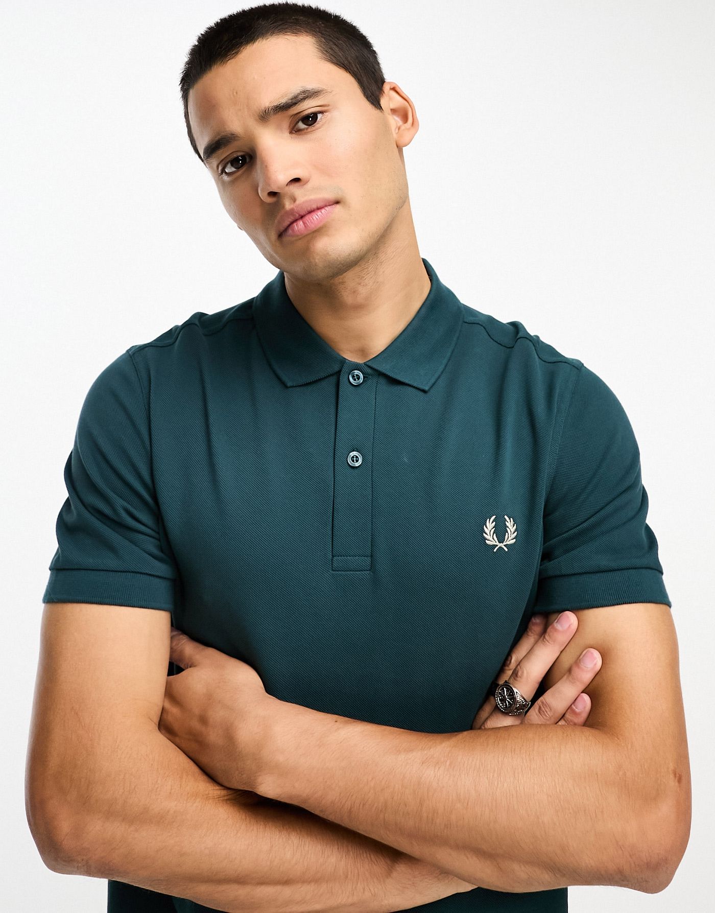 Fred Perry plain polo shirt in petrol blue