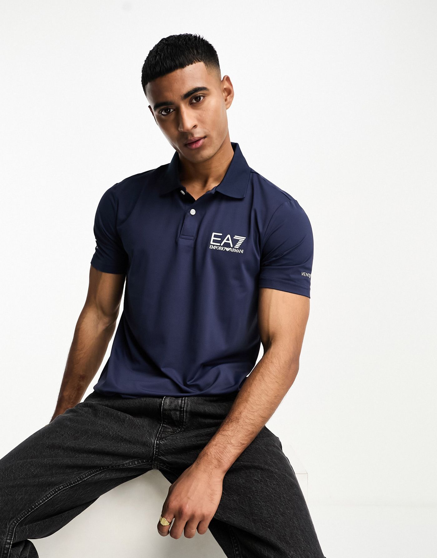 EA7 activewear short sleeve polo shirt in navy