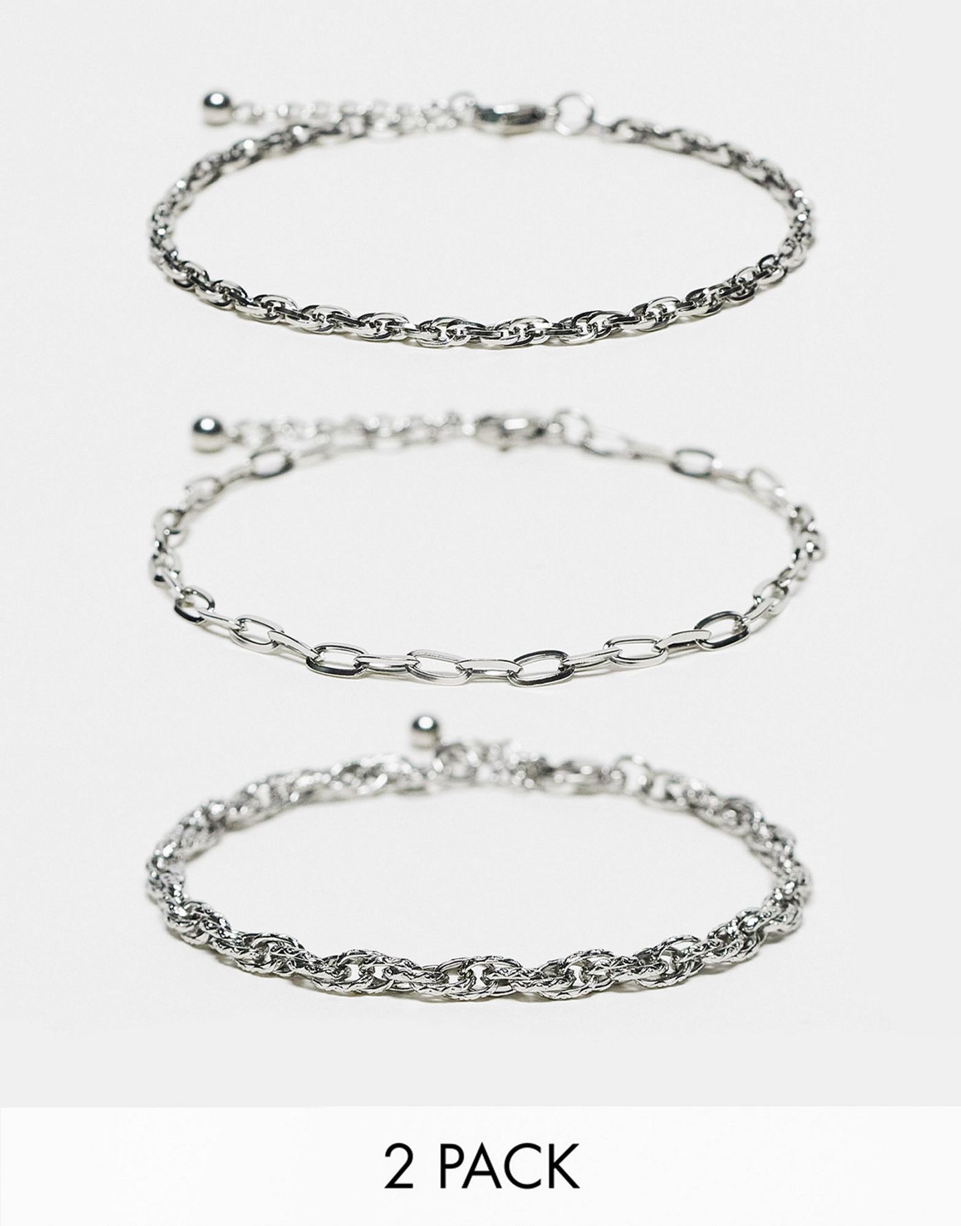 ASOS DESIGN 3 pack waterproof stainless steel chain bracelet set in silver tone