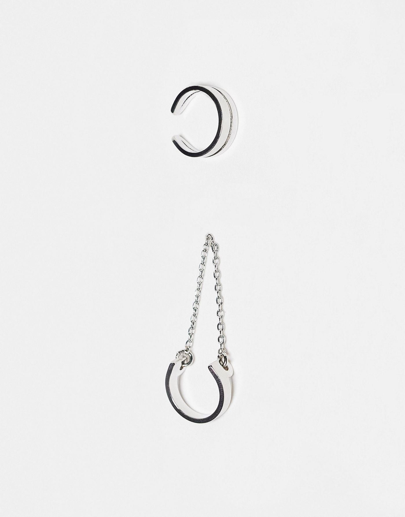 ASOS DESIGN 2 pack ear cuff set with chain detail and double row in silver tone