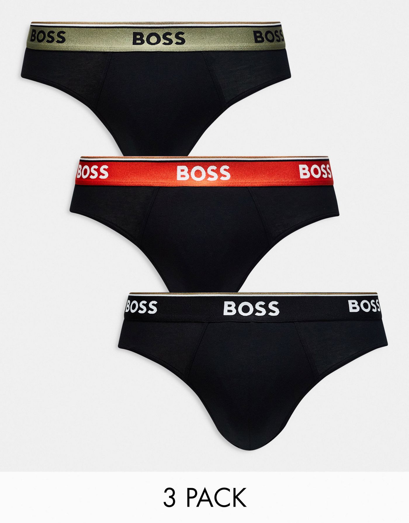 Boss Bodywear bold 3 pack briefs with contrast waistbands in black