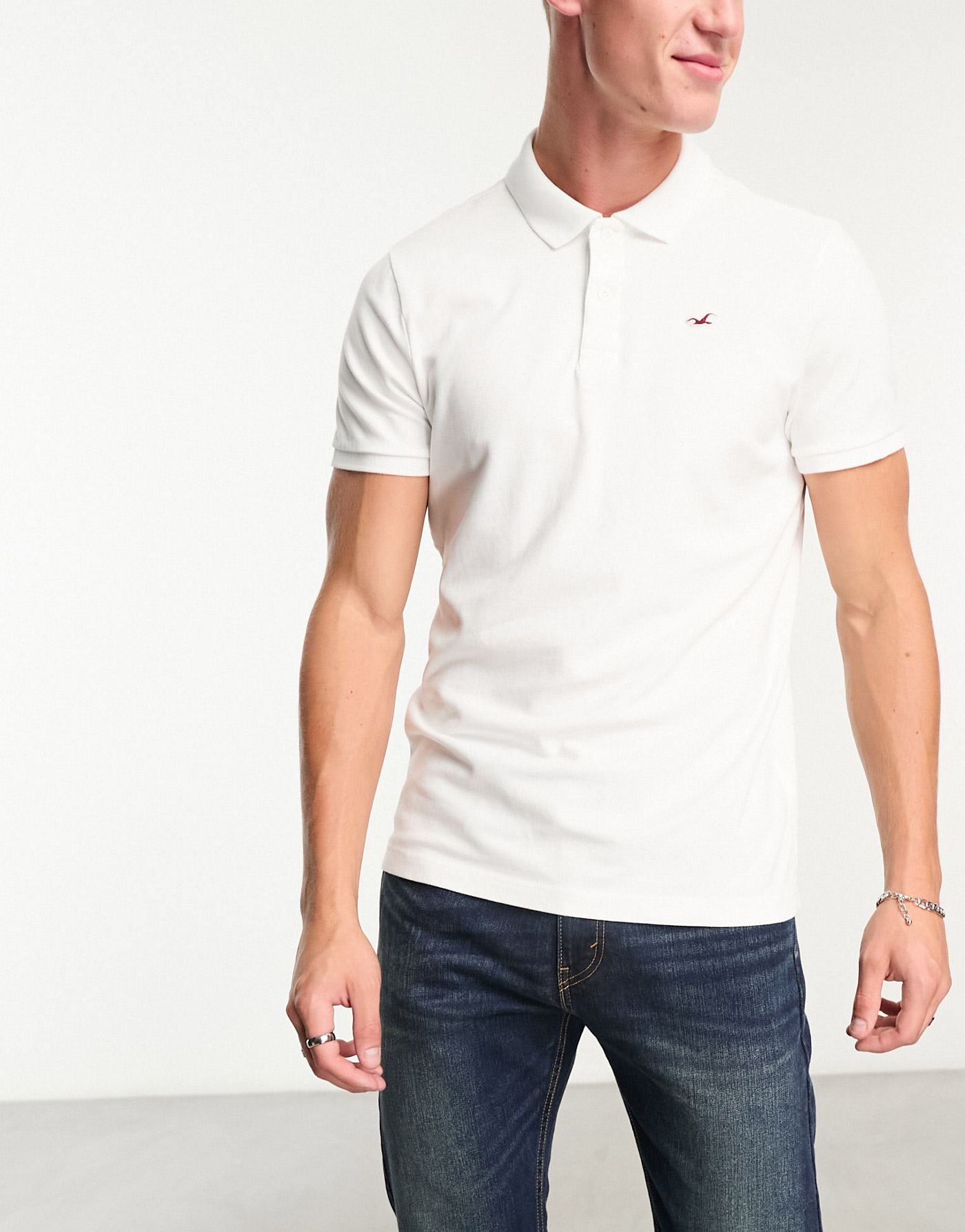 Hollister 3 pack icon logo slim fit pique polo in white/navy/black