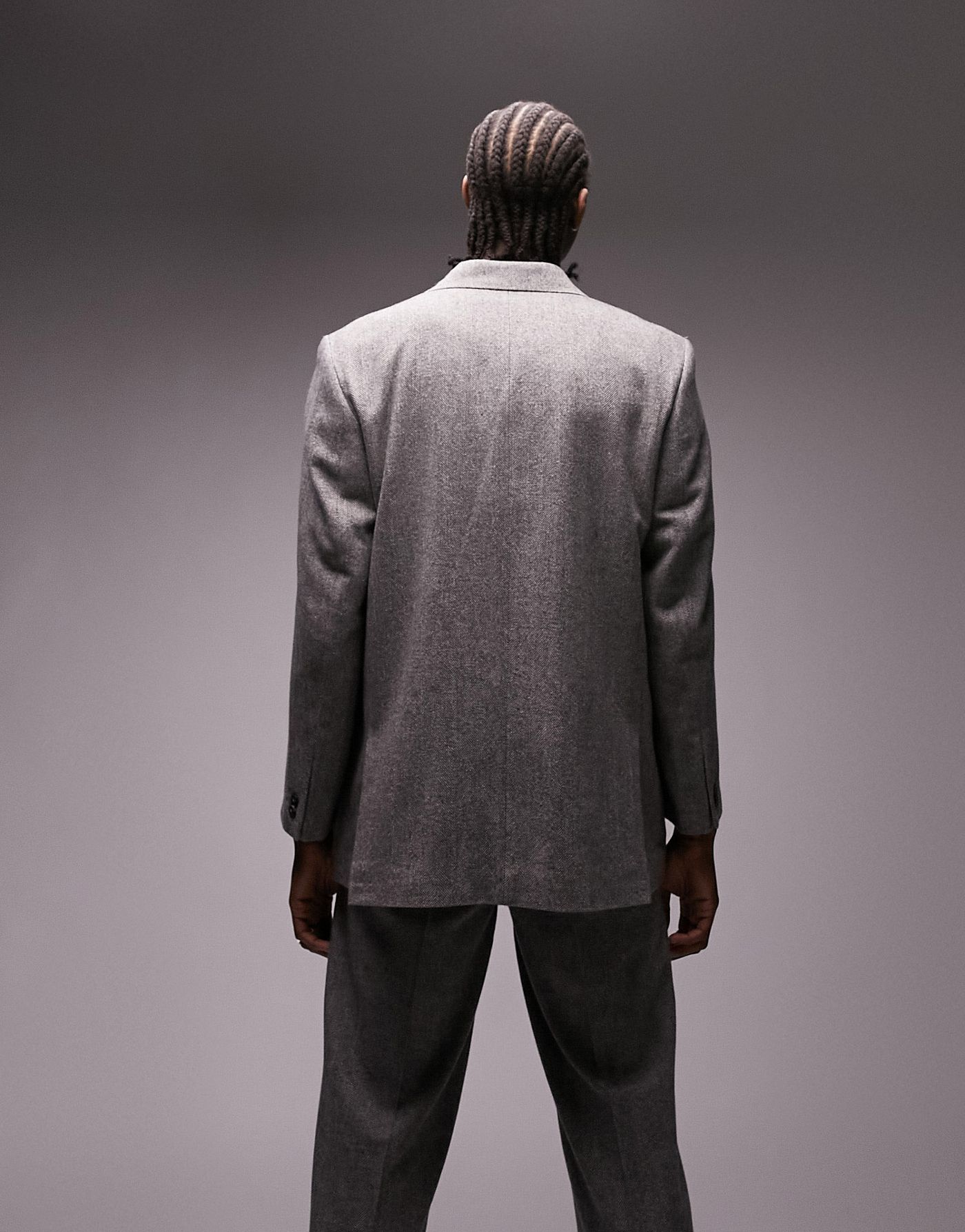 Topman Premium Limited Edition boxy oversized herringbone wool suit blazer in grey