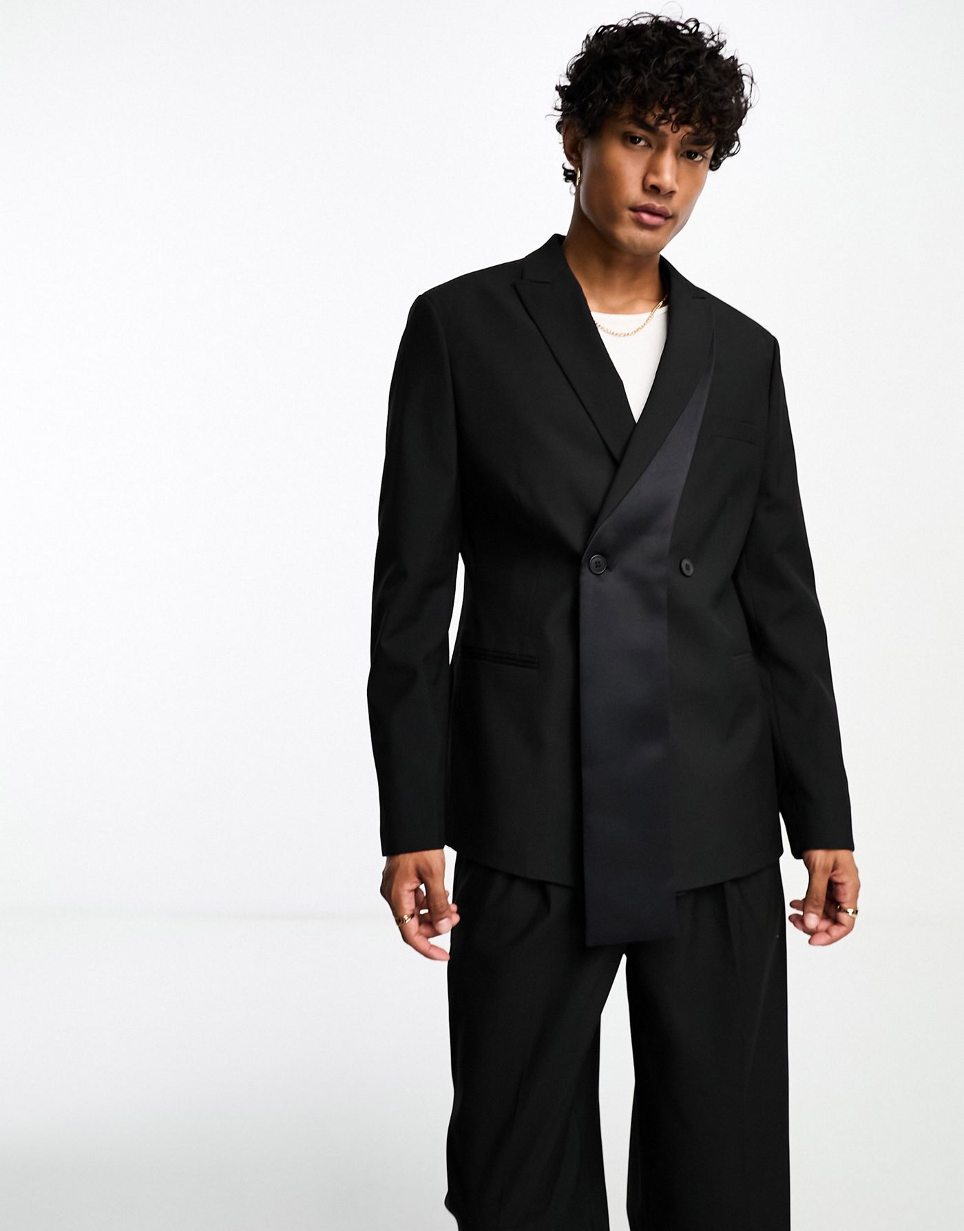 ASOS DESIGN slim scarf lapel suit jacket in black