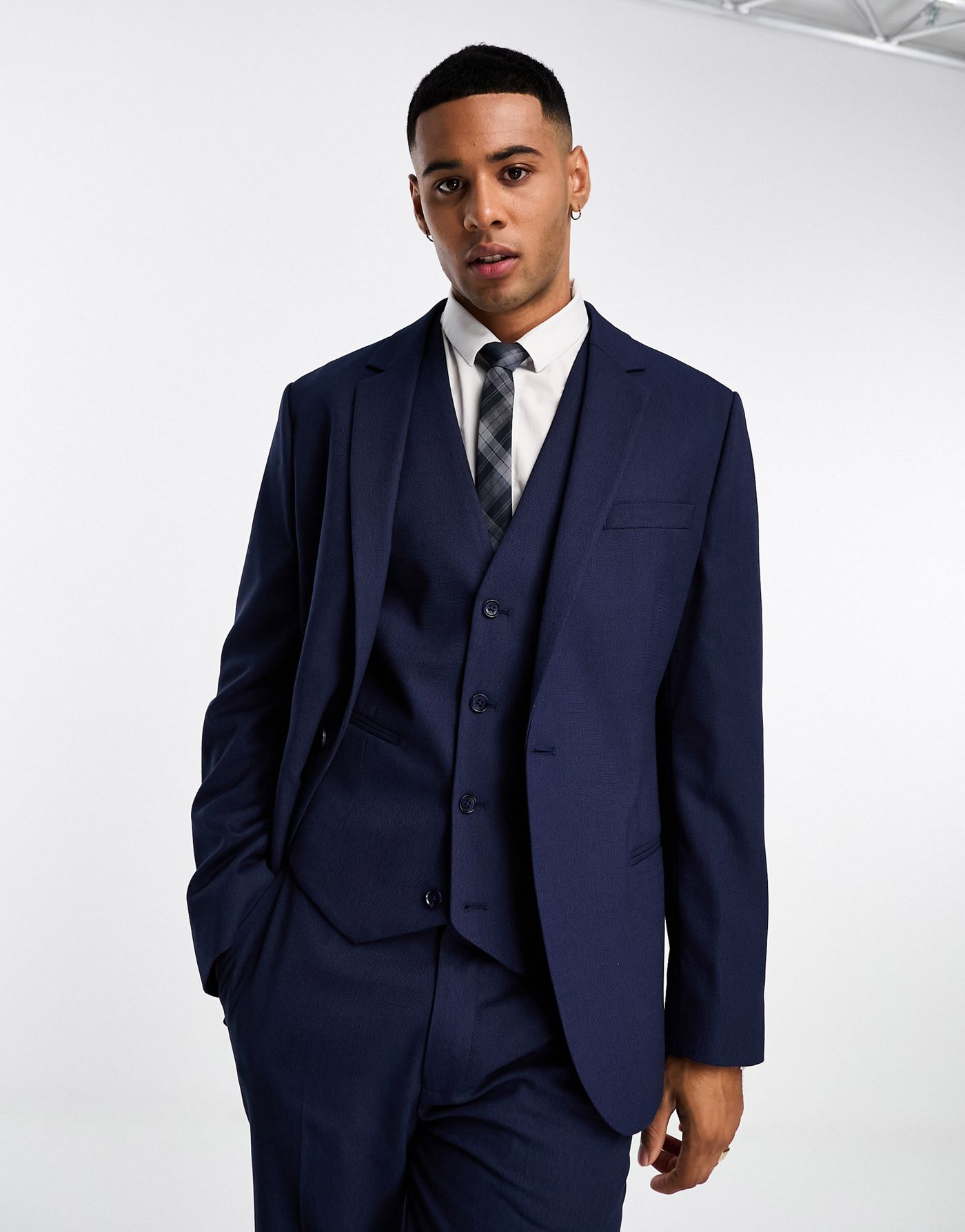 ASOS DESIGN slim suit jacket in navy  in micro texture