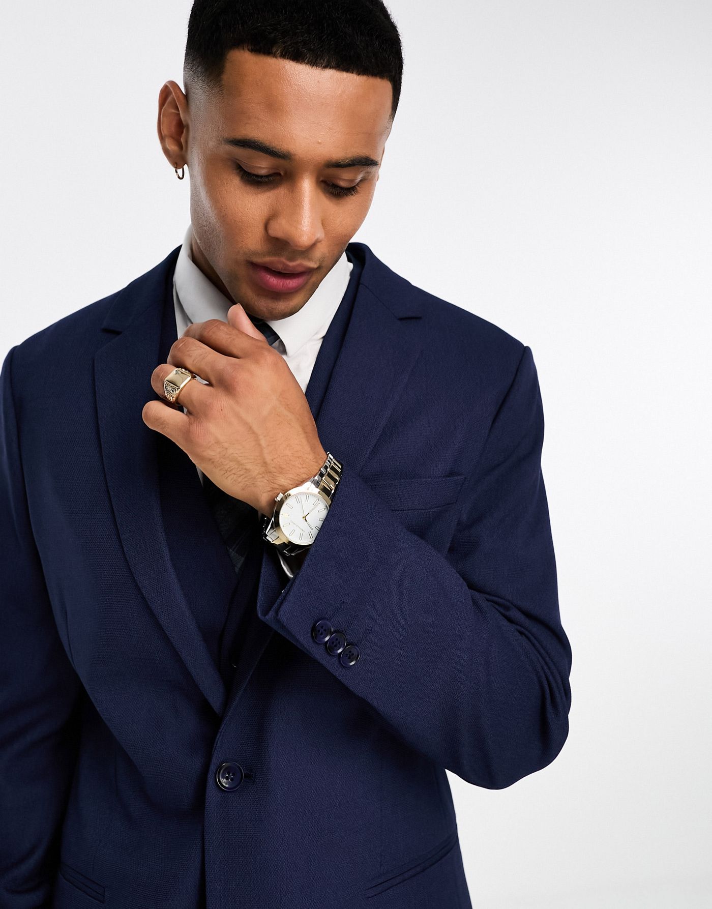 ASOS DESIGN slim suit jacket in navy  in micro texture