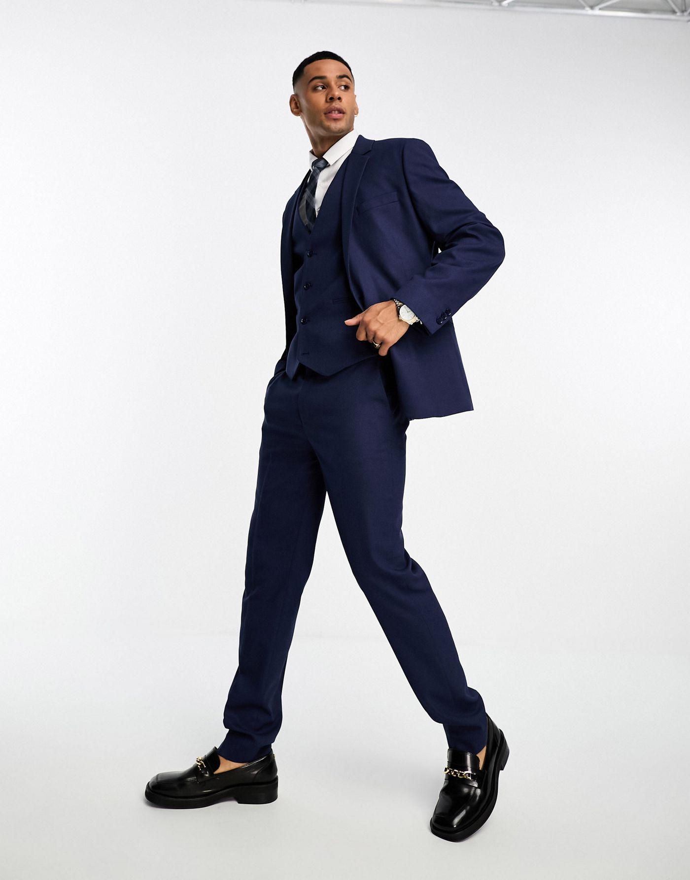 ASOS DESIGN slim suit jacket in navy  in micro texture