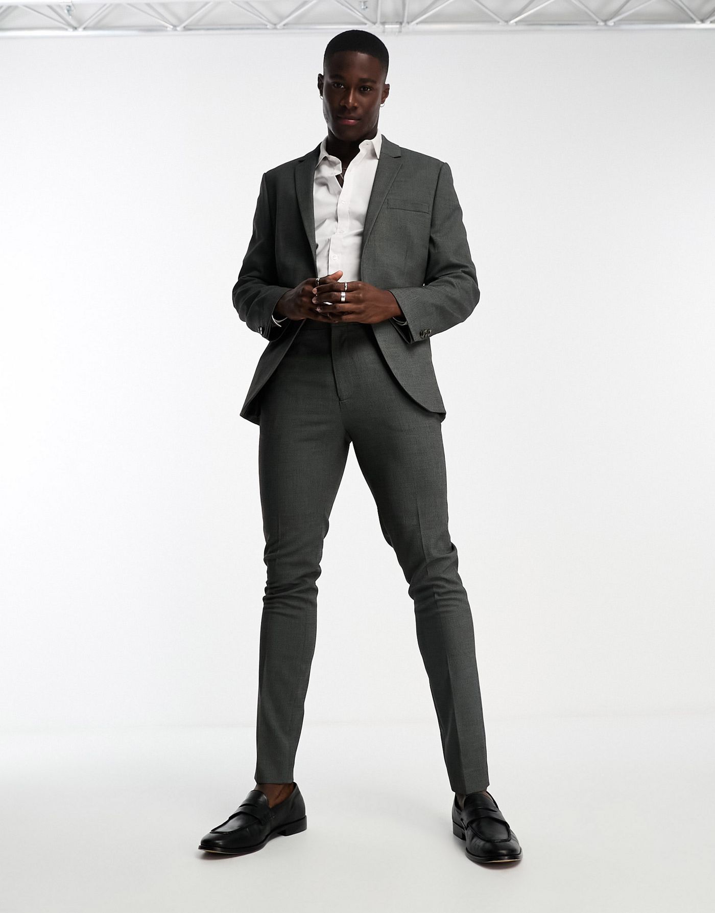 ASOS DESIGN skinny suit jacket in mid grey in micro texture