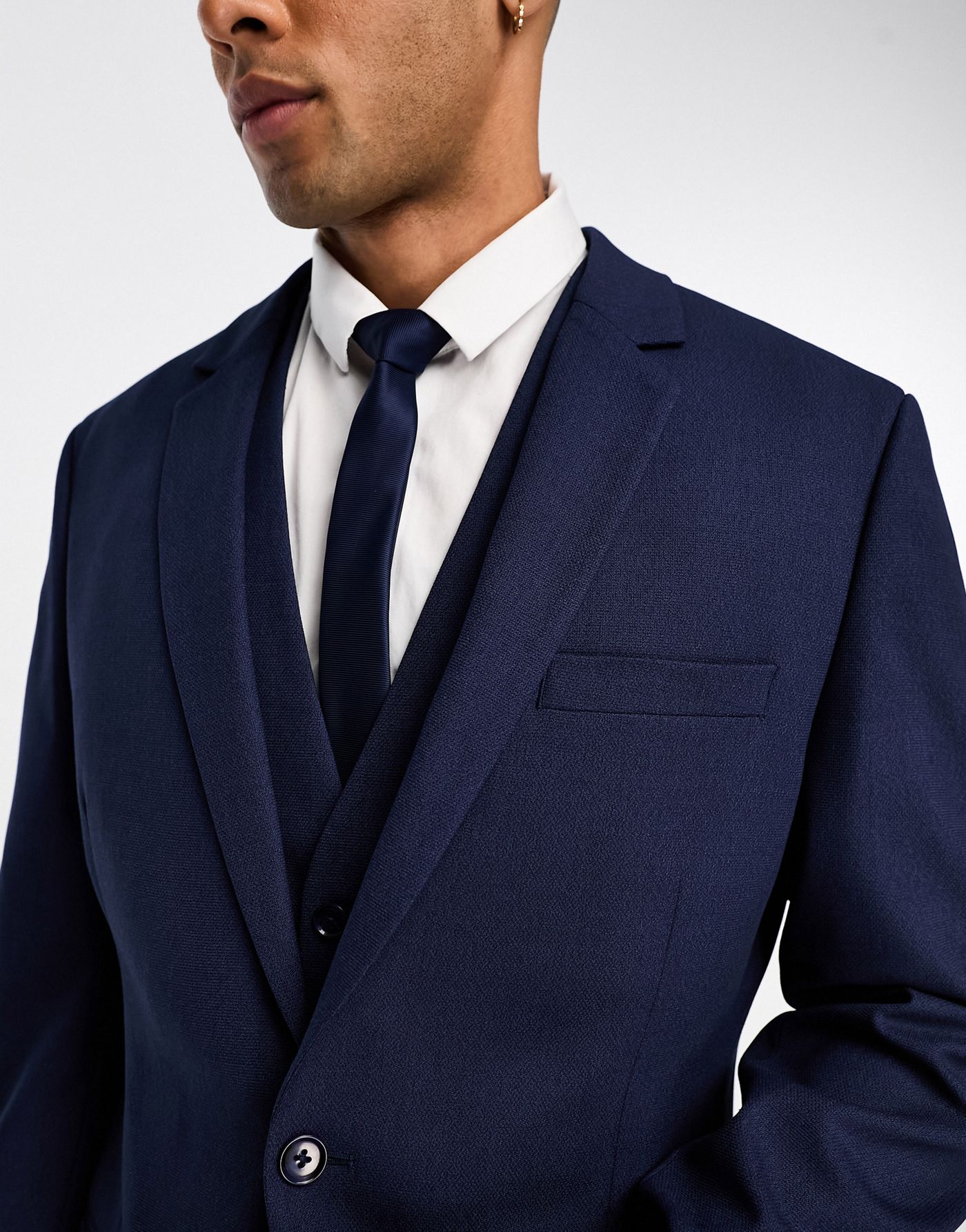 ASOS DESIGN slim suit jacket in navy in micro texture