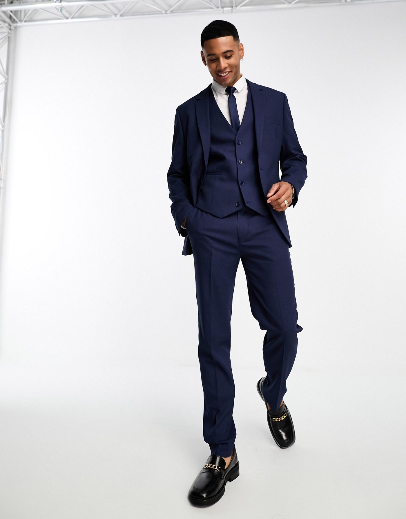 ASOS DESIGN slim suit jacket in navy in micro texture