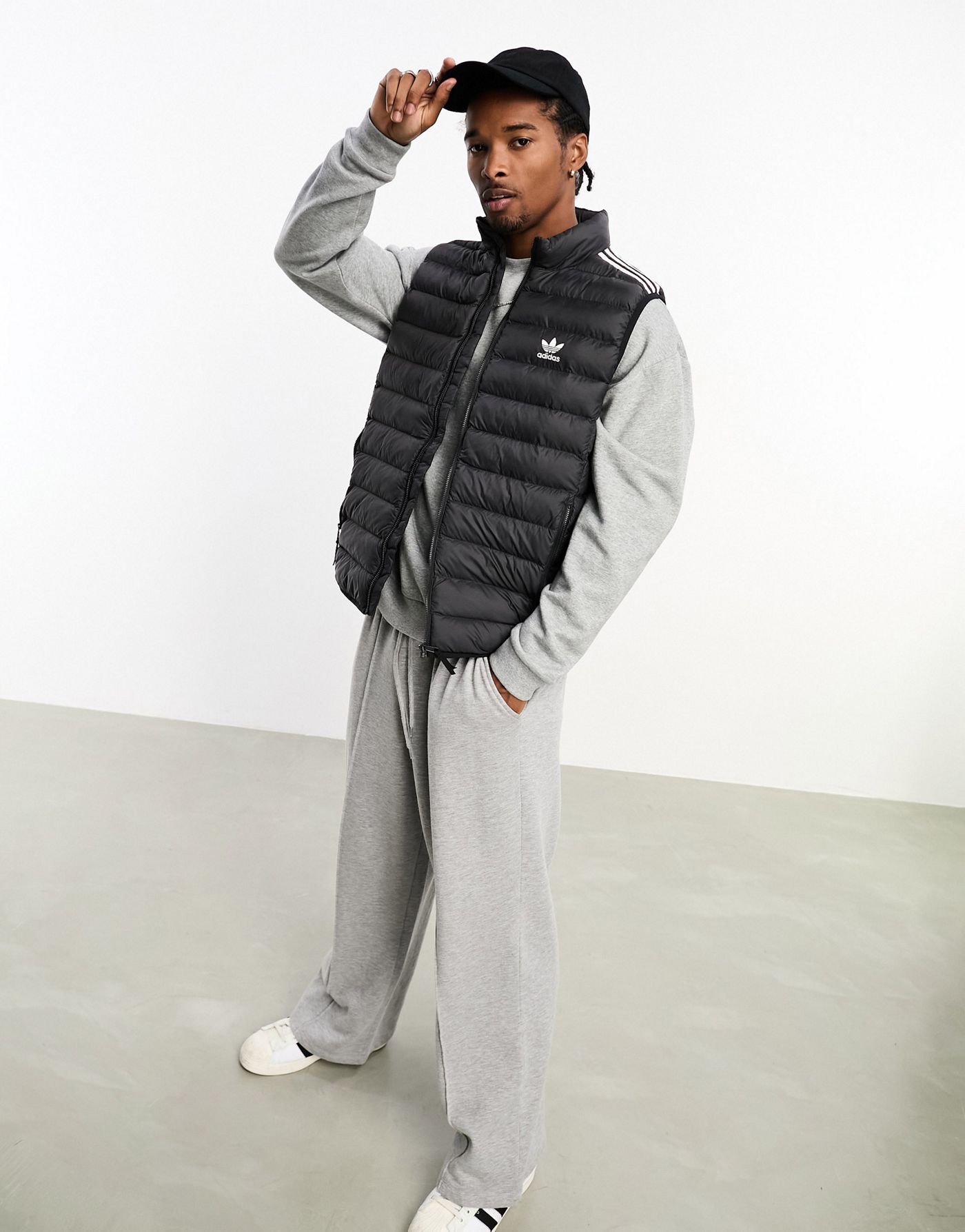 adidas Originals 3 stripe padded gilet in black