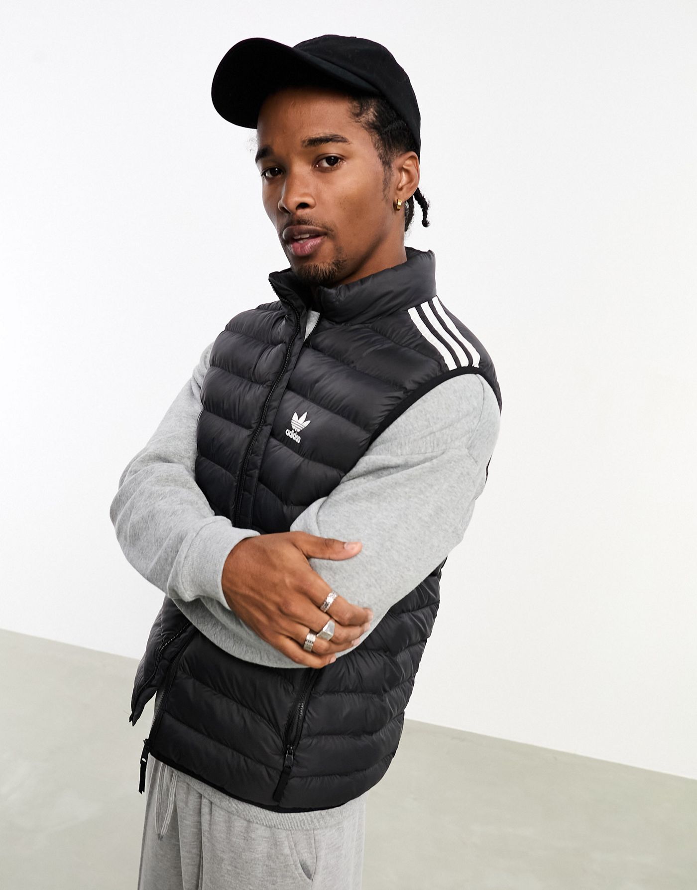 adidas Originals 3 stripe padded gilet in black