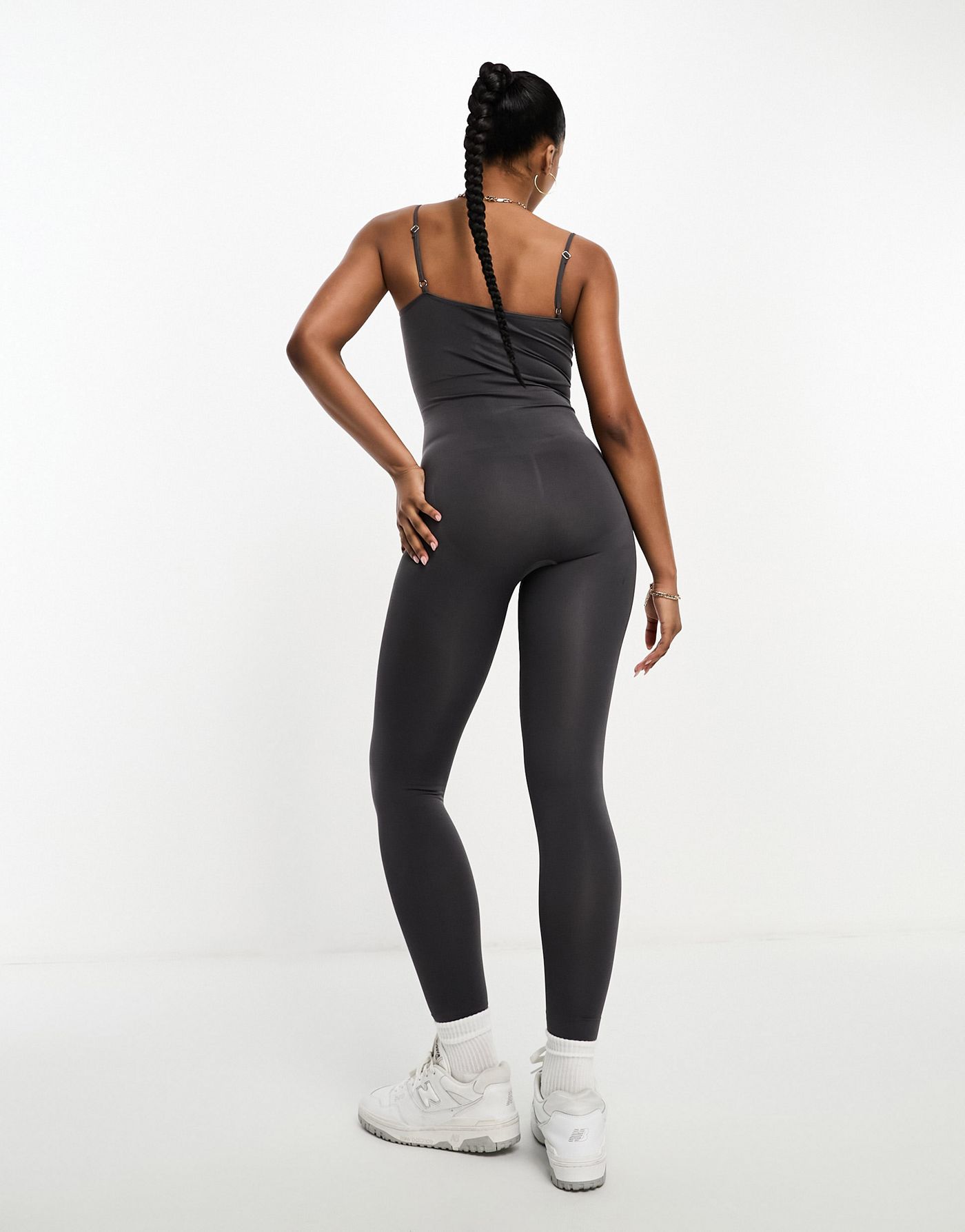 Missyempire seamless cami strap unitard jumpsuit in grey