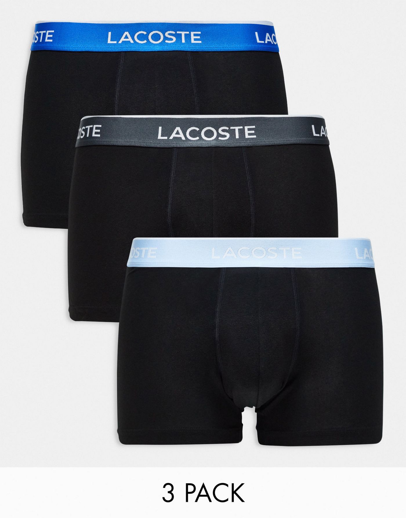 Lacoste essentials 3 pack trunks in black with contrast waistband