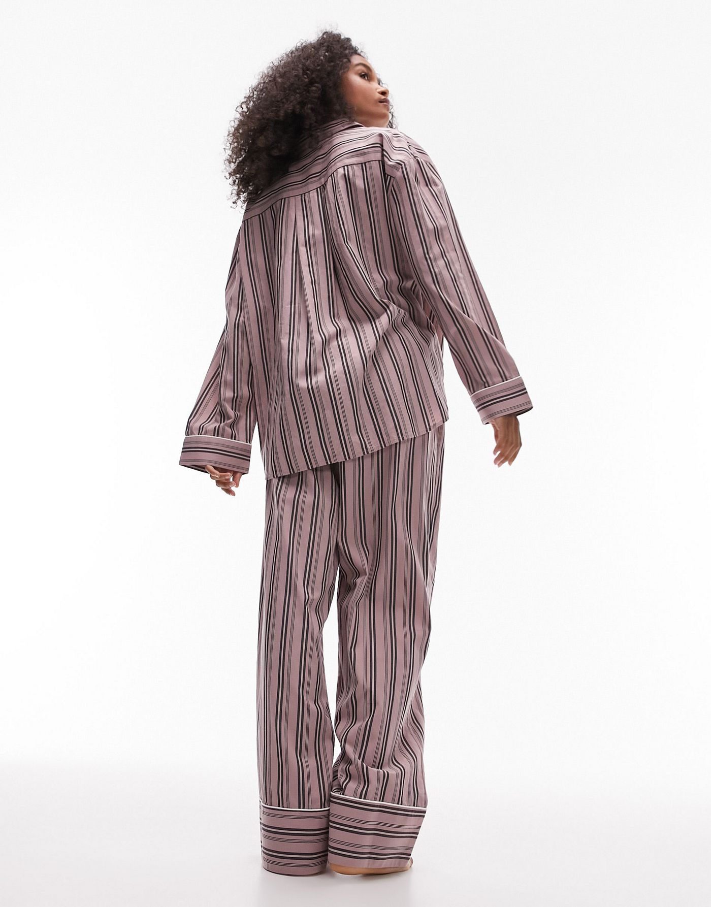 Topshop cotton stripe pyjama shirt and trouser pyjama set in pink