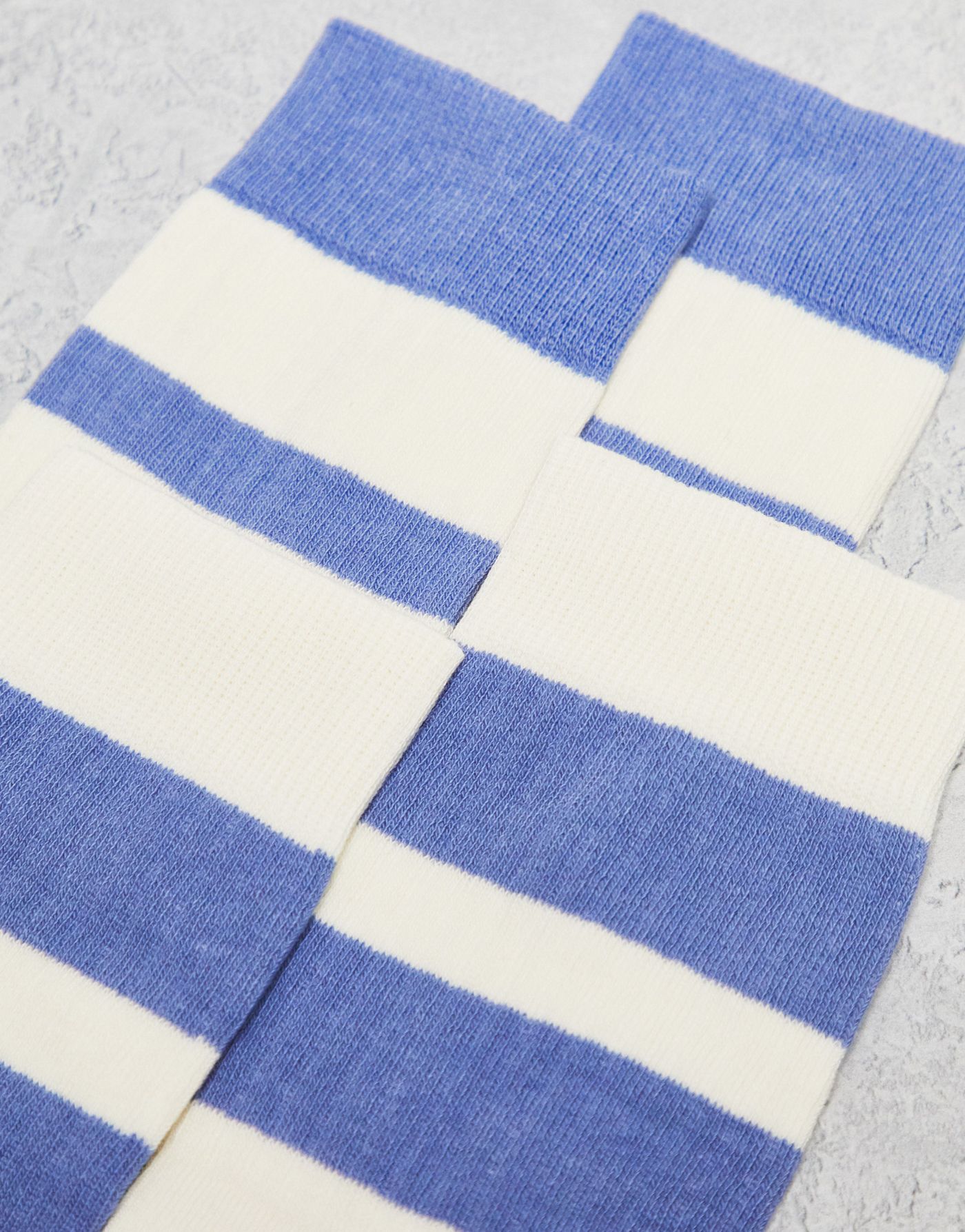 ASOS DESIGN 2 pack ankle sock with wide stripes in blue and off-white