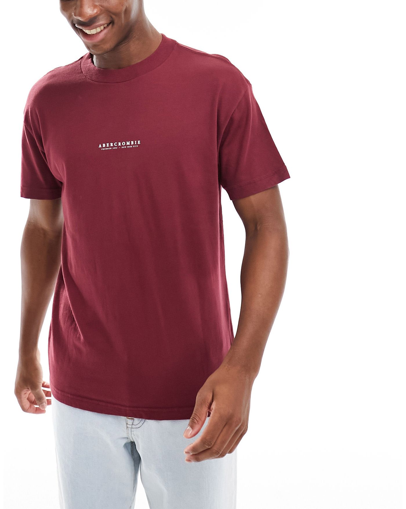 Abercrombie & Fitch 3 pack centre chest logo relaxed fit t-shirt in dark blue/burgundy/white