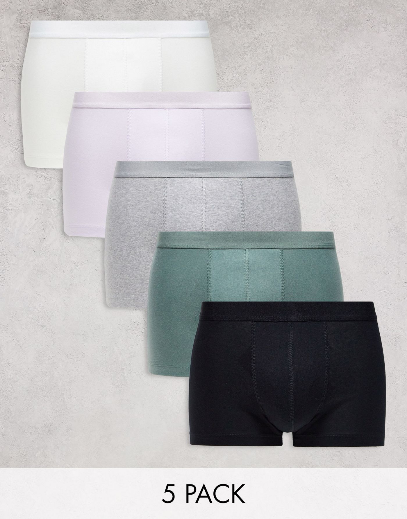 ASOS DESIGN 5 pack jersey trunks in multiple colours