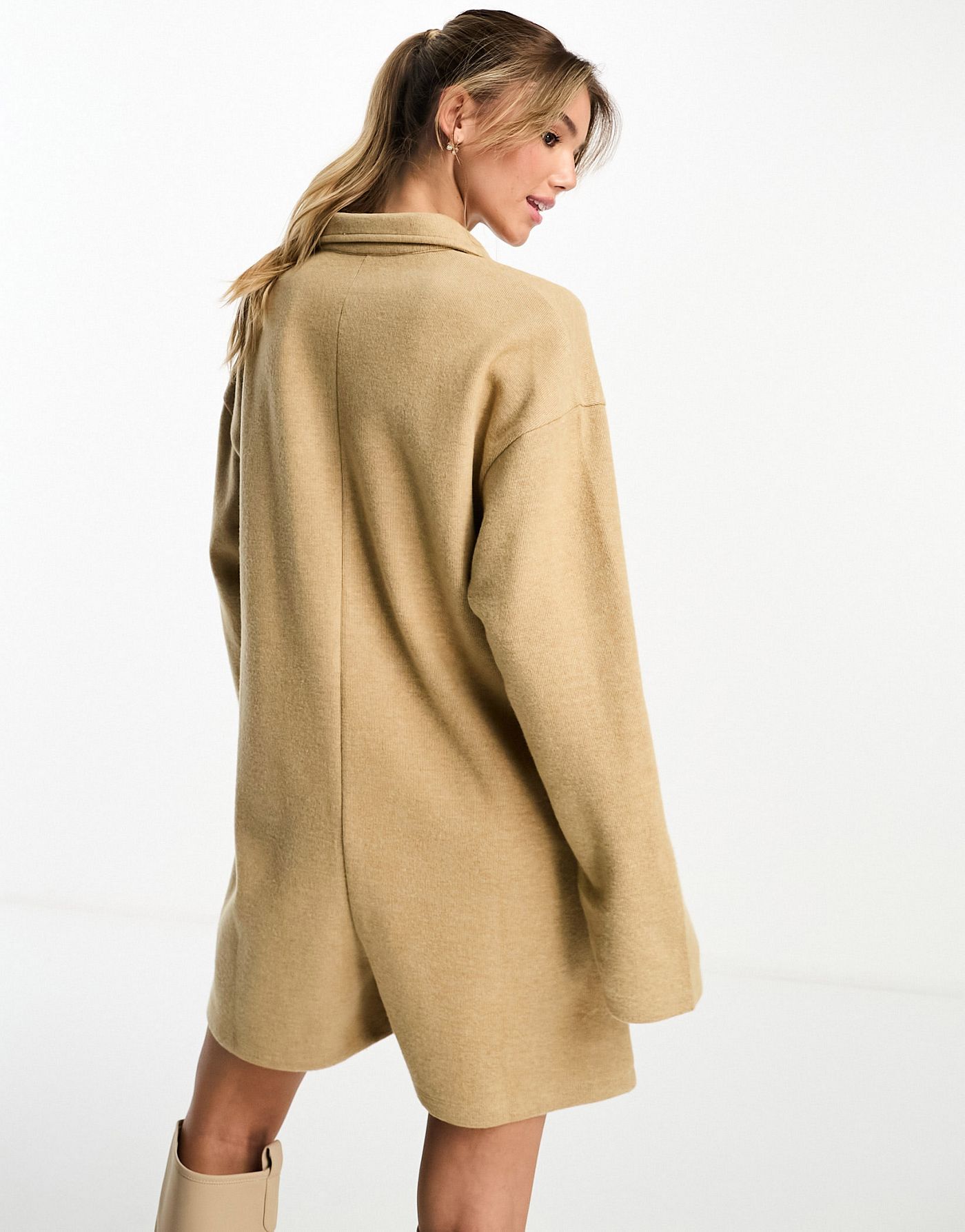 ASOS DESIGN super soft rib playsuit with long sleeve in camel