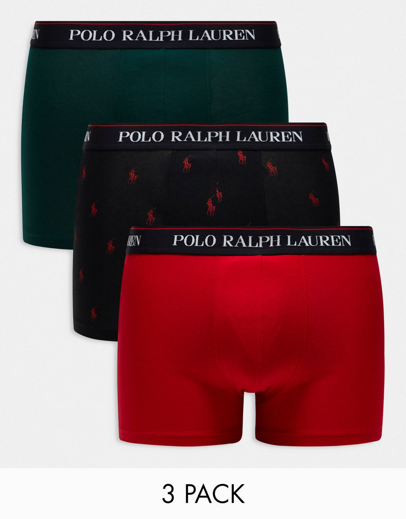 Polo Ralph Lauren 3 pack trunks red green black with all over pony logo