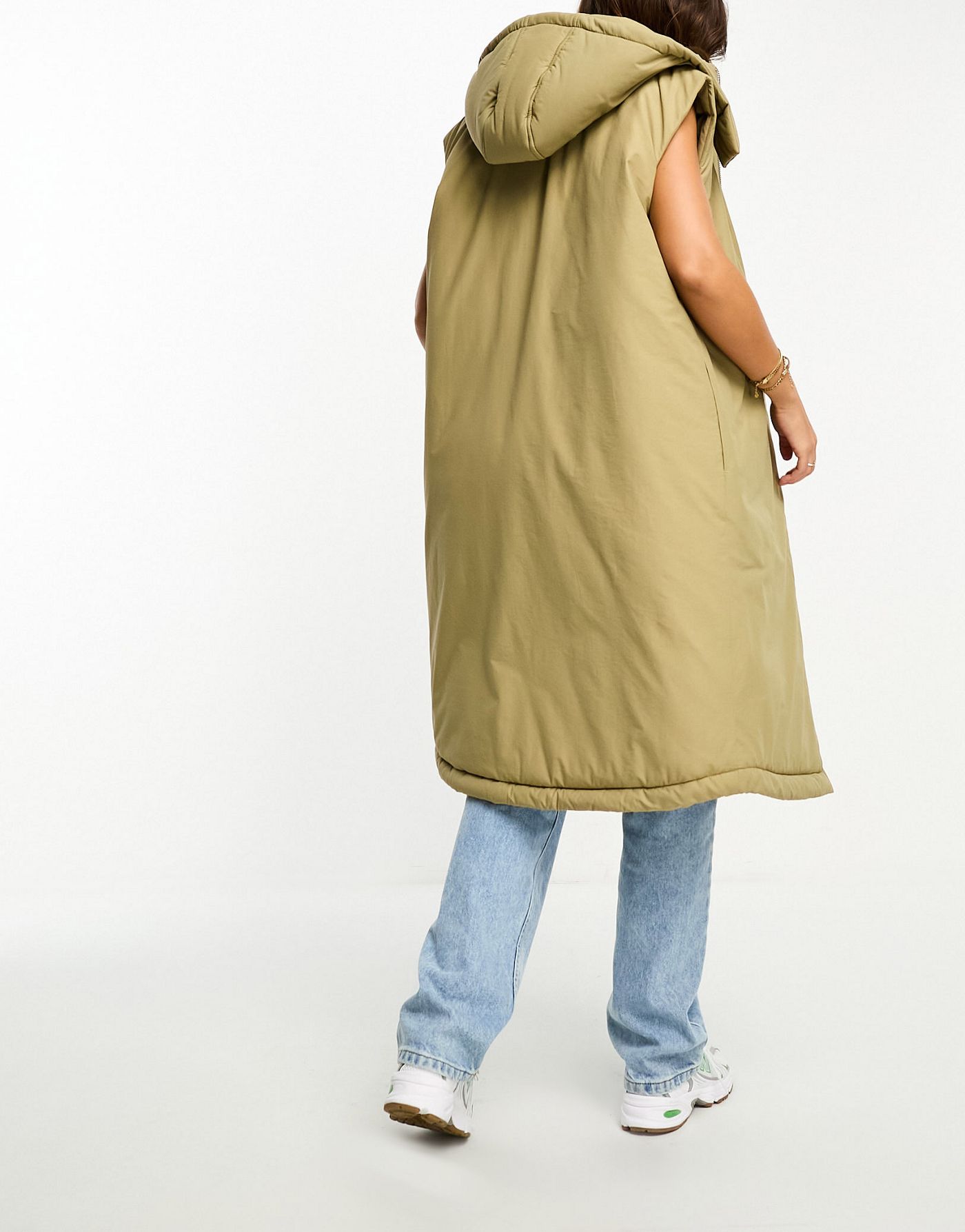 ASOS DESIGN longline paper touch gilet with hood in washed khaki