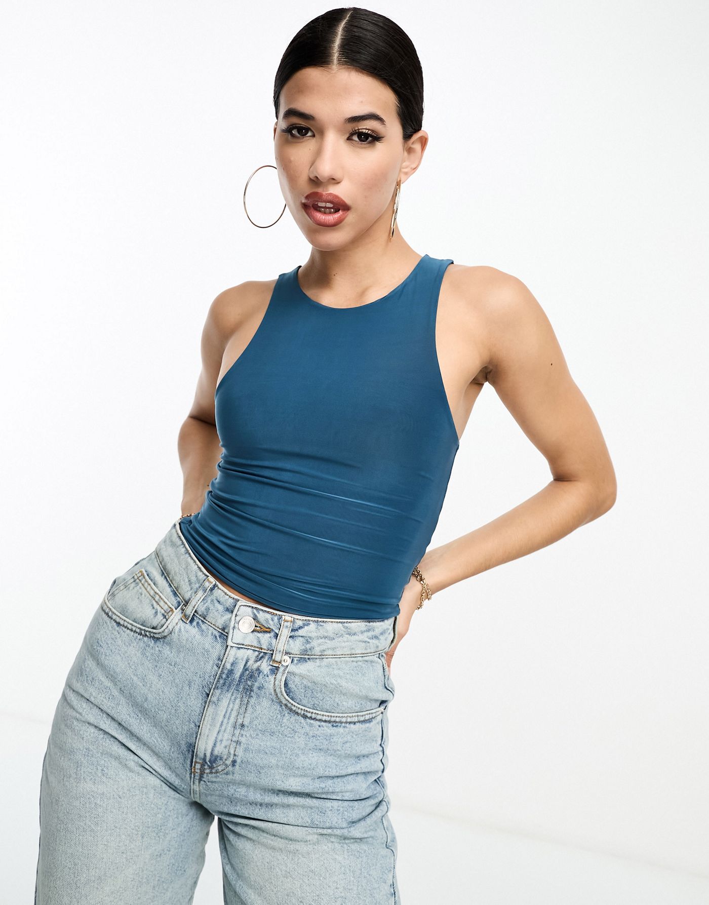 ASOS DESIGN double layer racer vest in teal