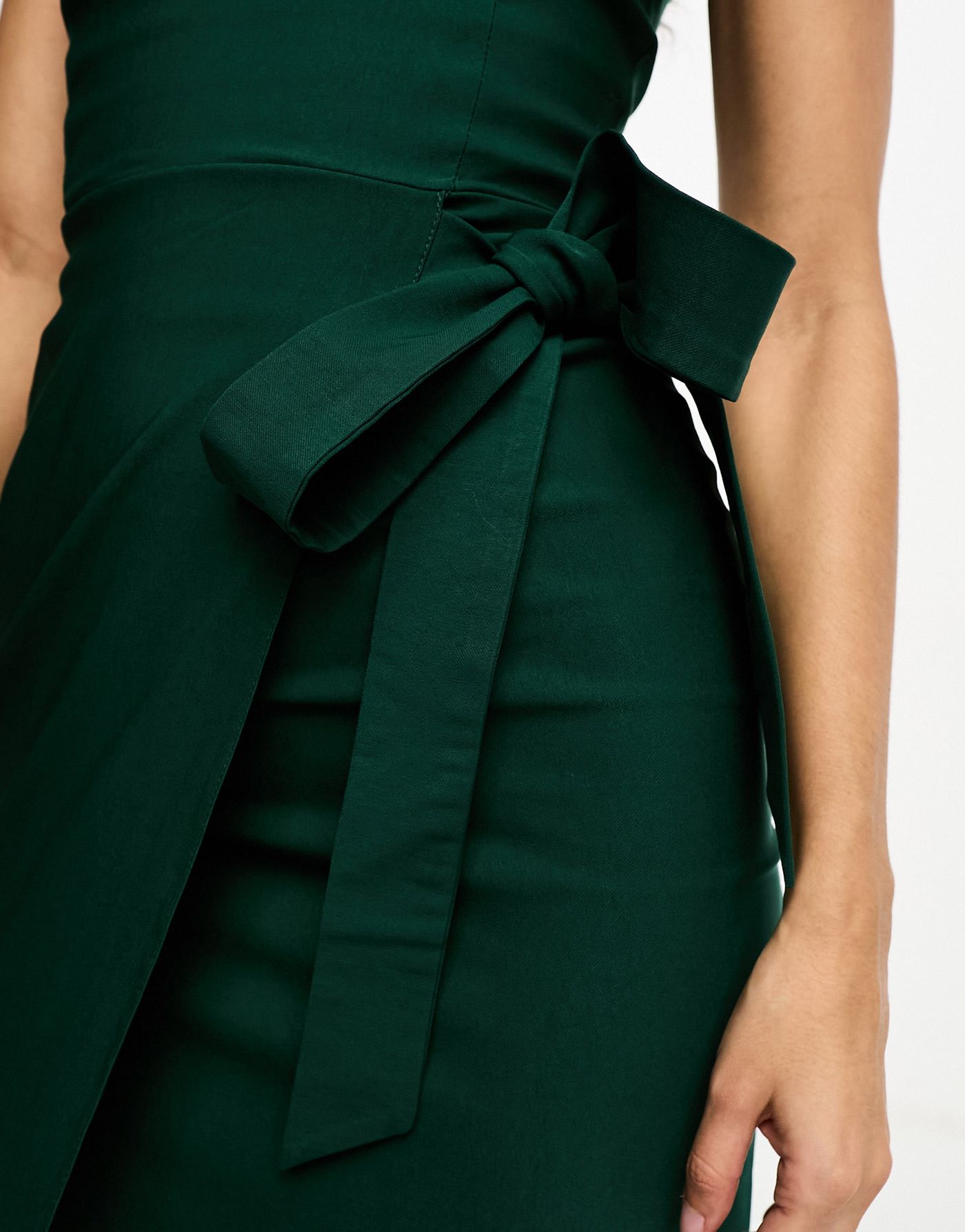 Vesper bandeau tie side tulip skirt midi dress in forest green