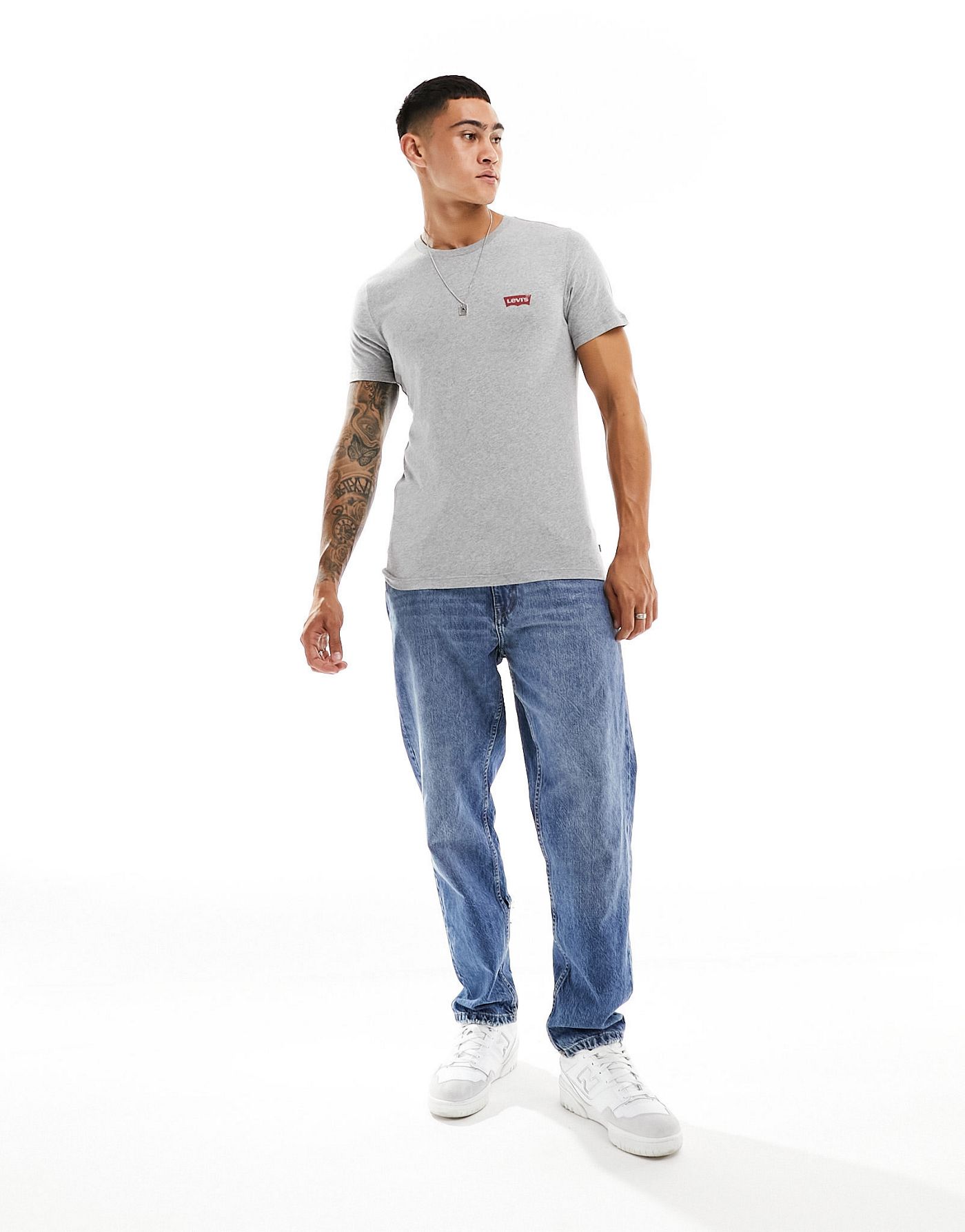 Levi's 2 pack crewneck batwing logo t-shirt in white & grey marl