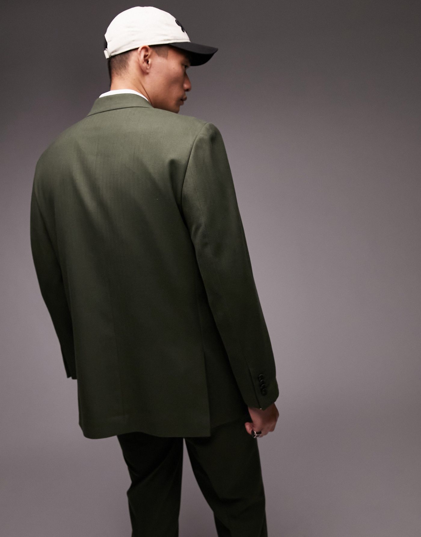 Topman double breasted six button oversized boxy warmhandle suit jacket in khaki