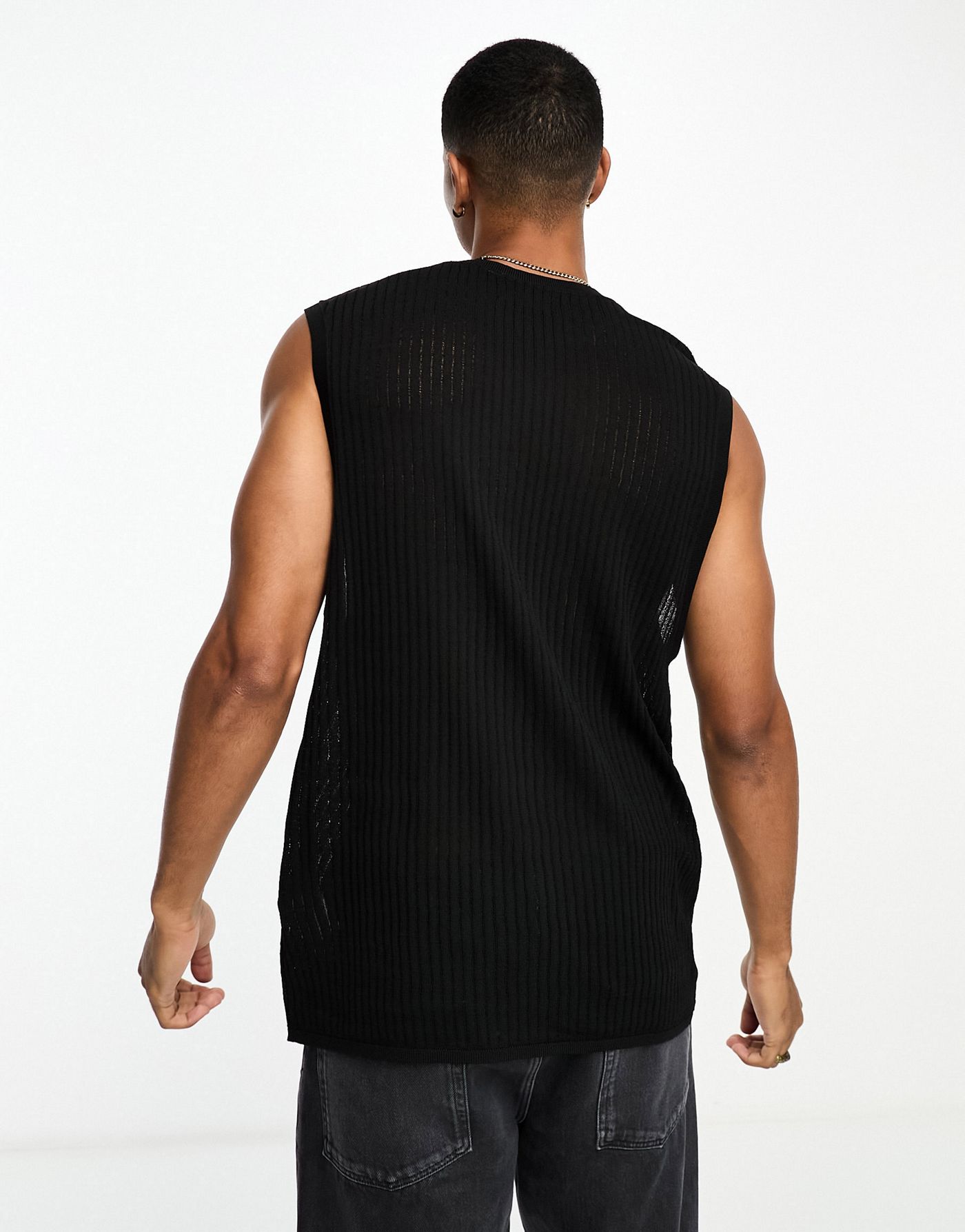 ADPT oversized open knit vest in black