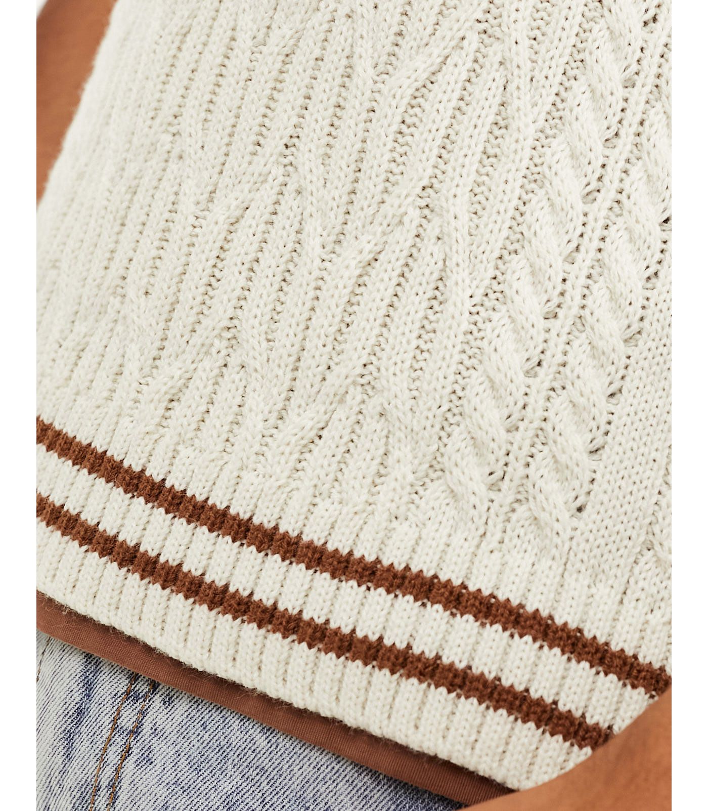 ASOS DESIGN oversized knitted cable cricket tank in cream