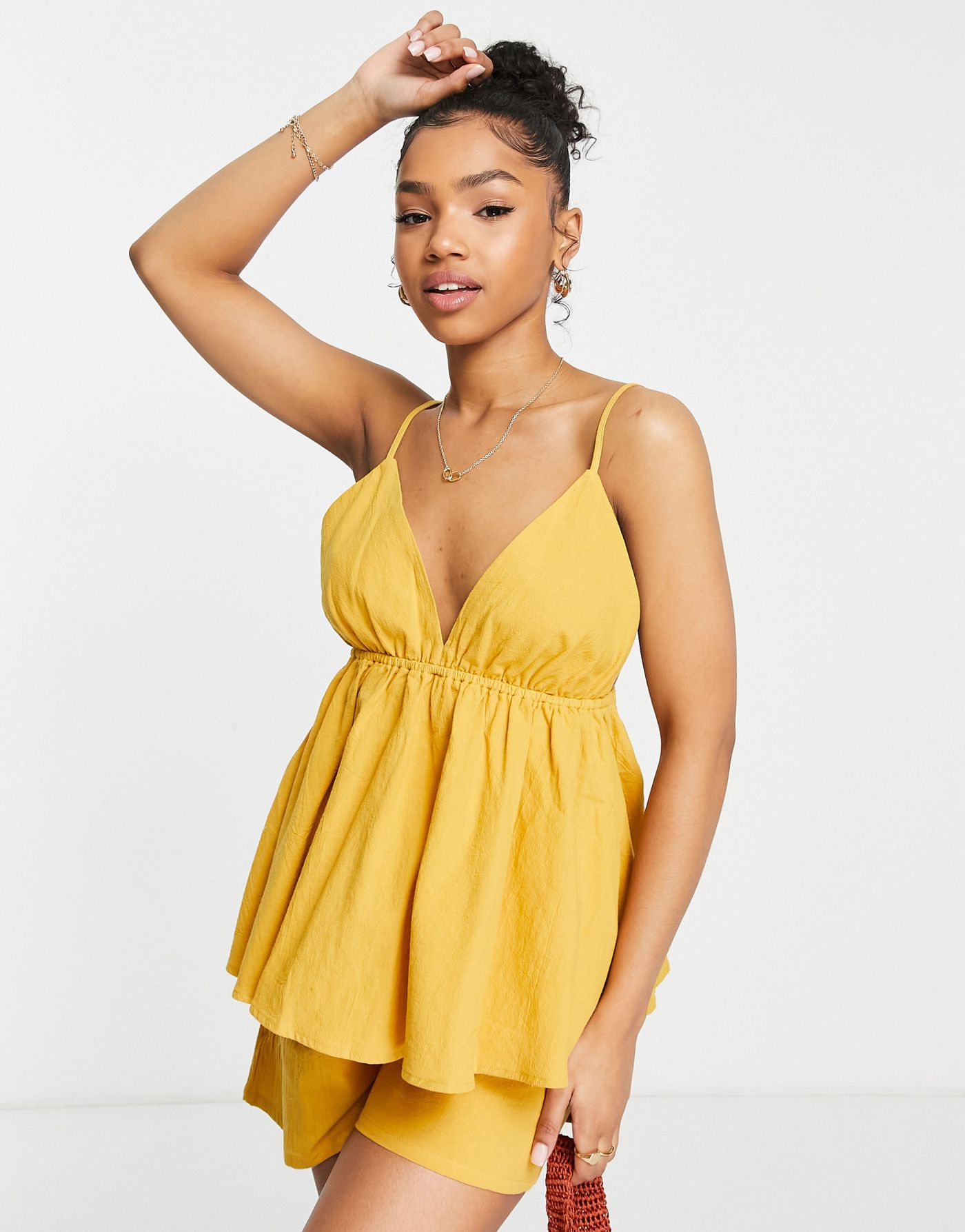 Urban Threads beach cami co-ord set in yellow