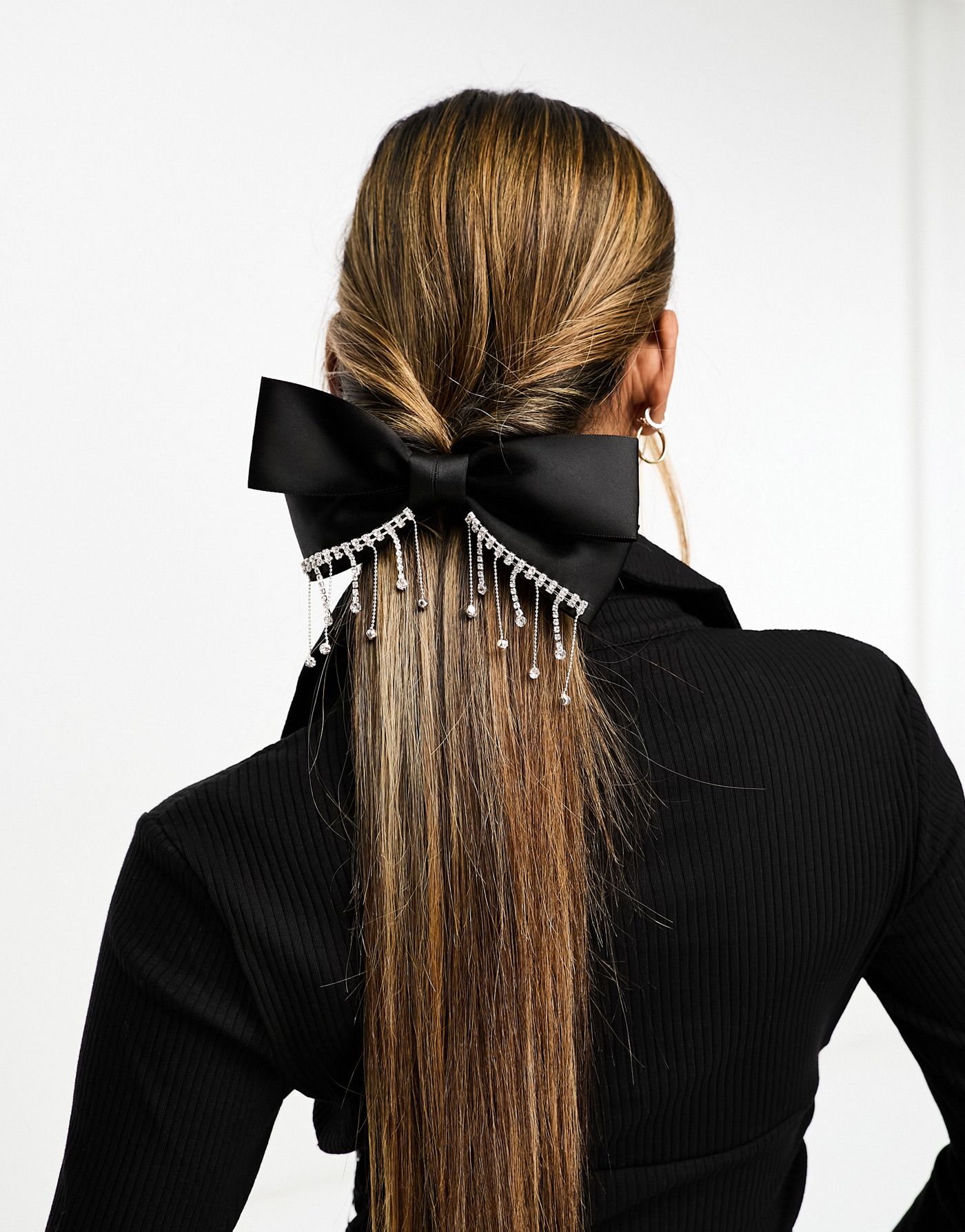 ASOS DESIGN hair bow with crystal drip design in black