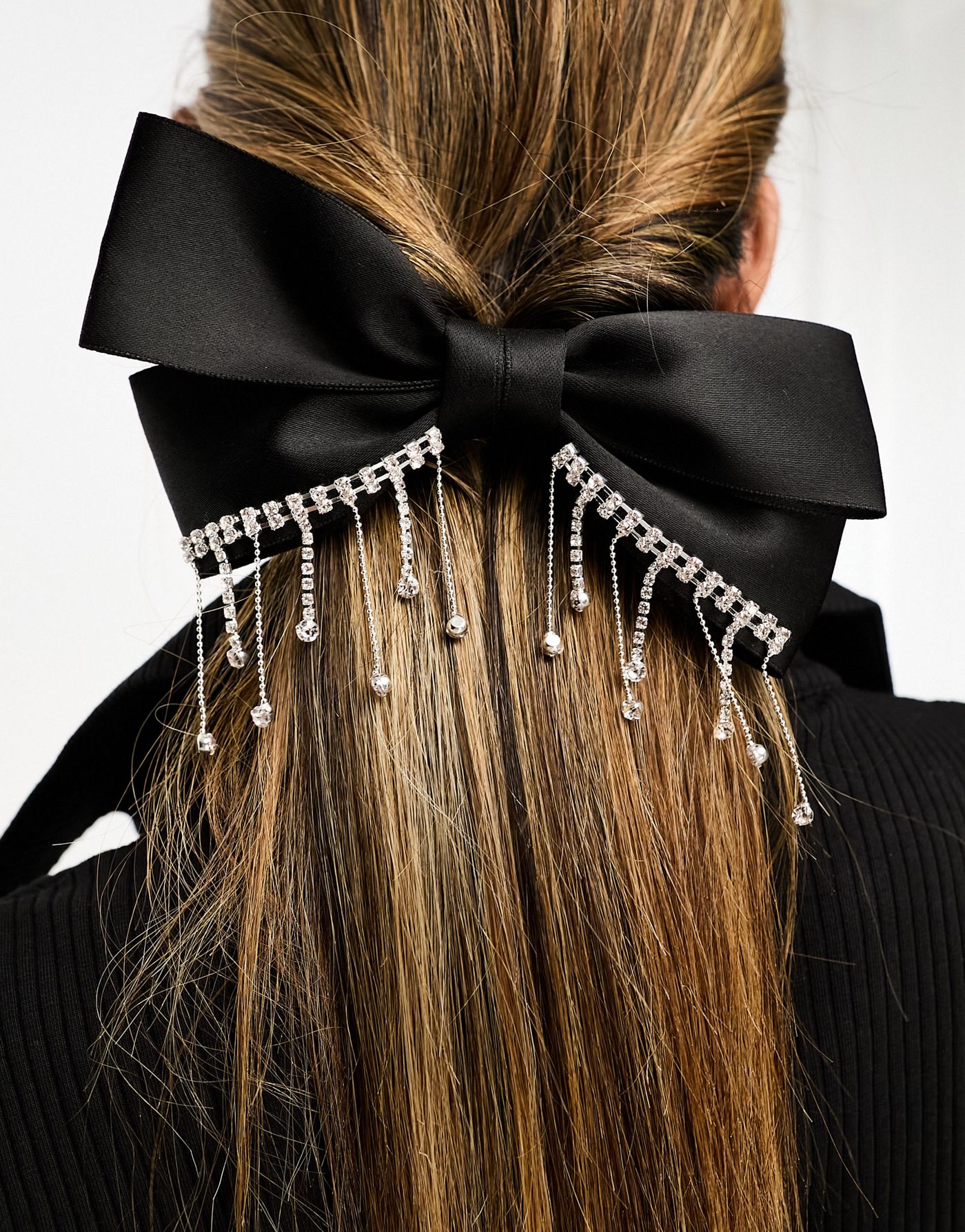 ASOS DESIGN hair bow with crystal drip design in black