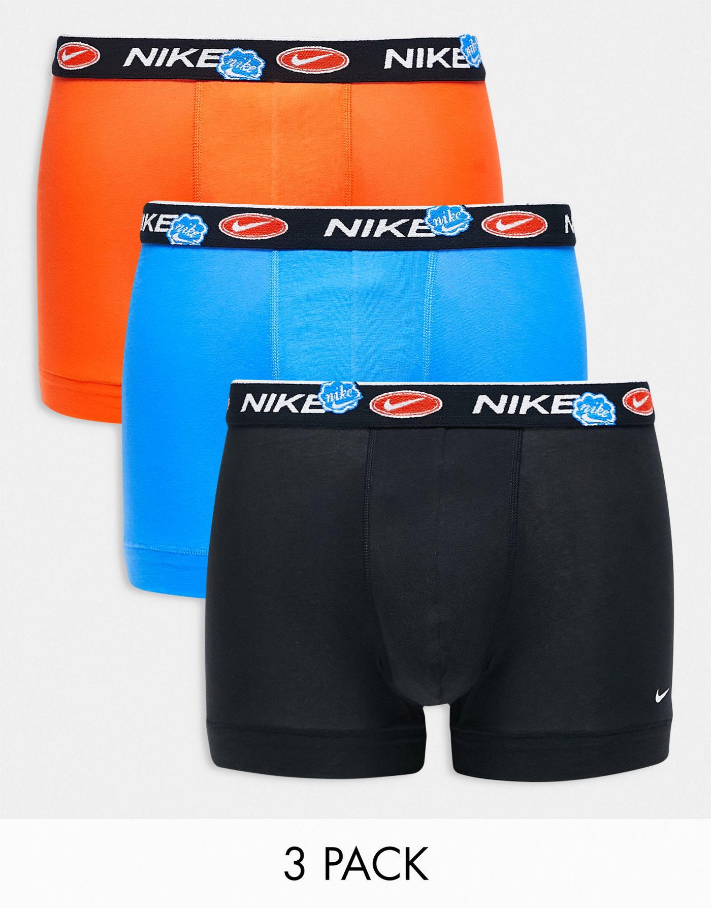 Nike Everyday Cotton Stretch trunks 3 pack in black with contrast wasitband