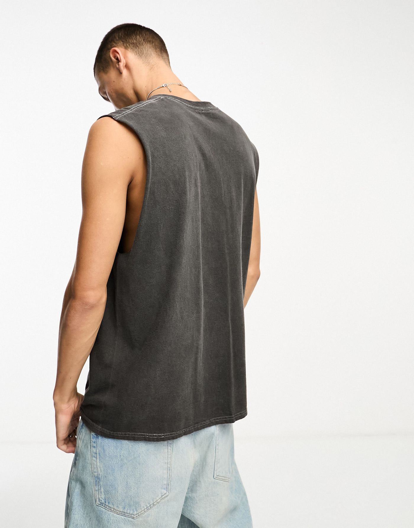COLLUSION Unisex tattoo front print oversized vest in charcoal