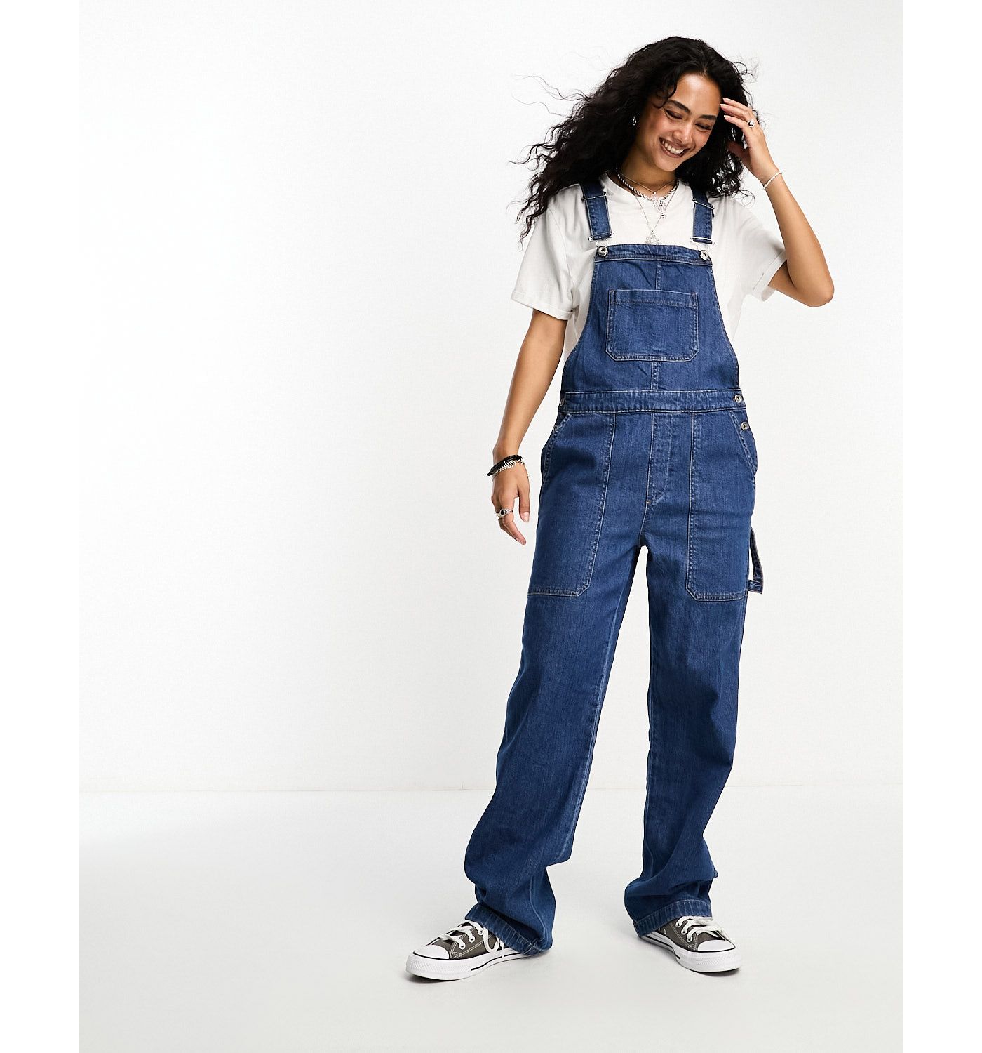 Only oversized denim dungarees in mid blue