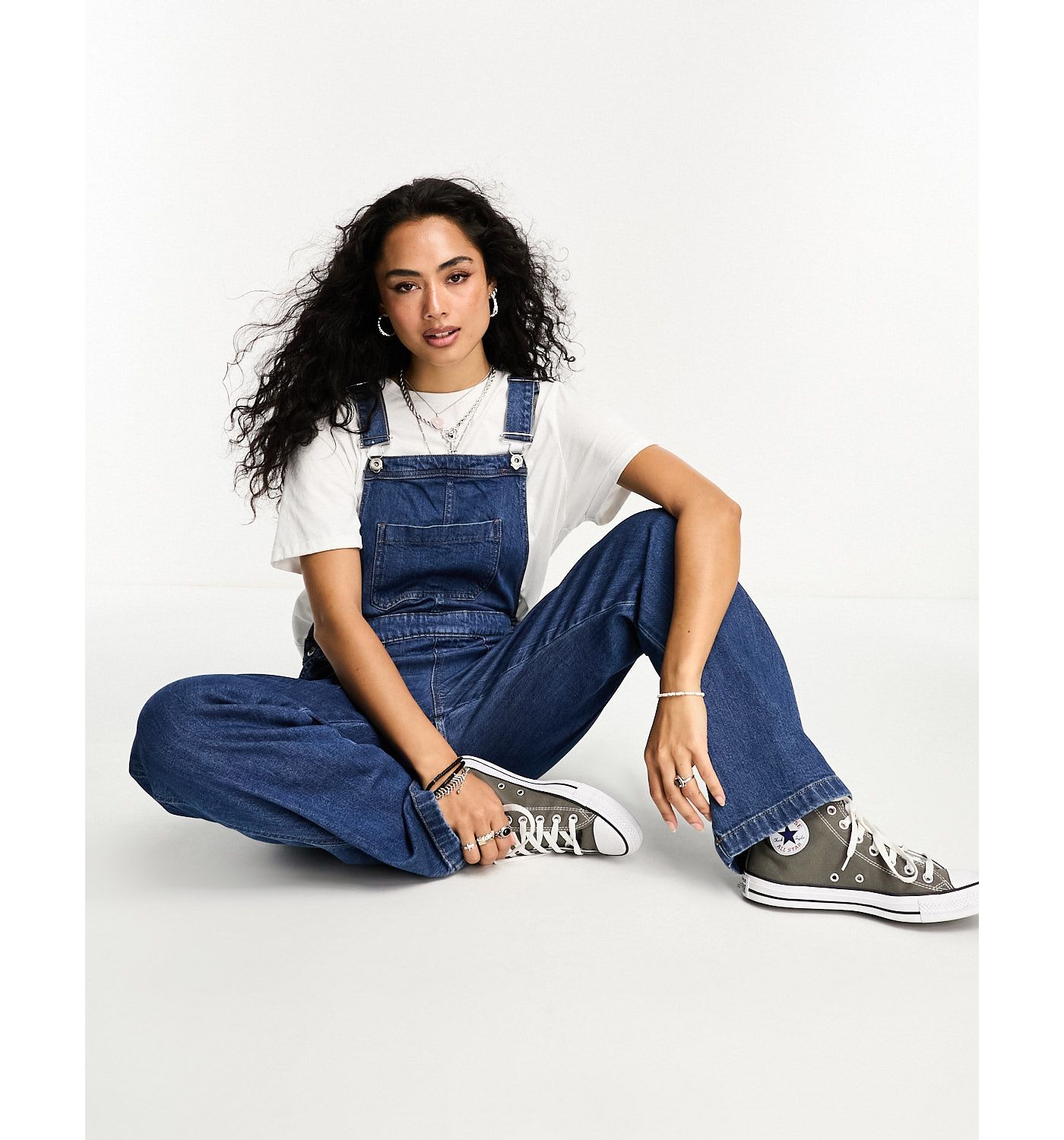 Only oversized denim dungarees in mid blue