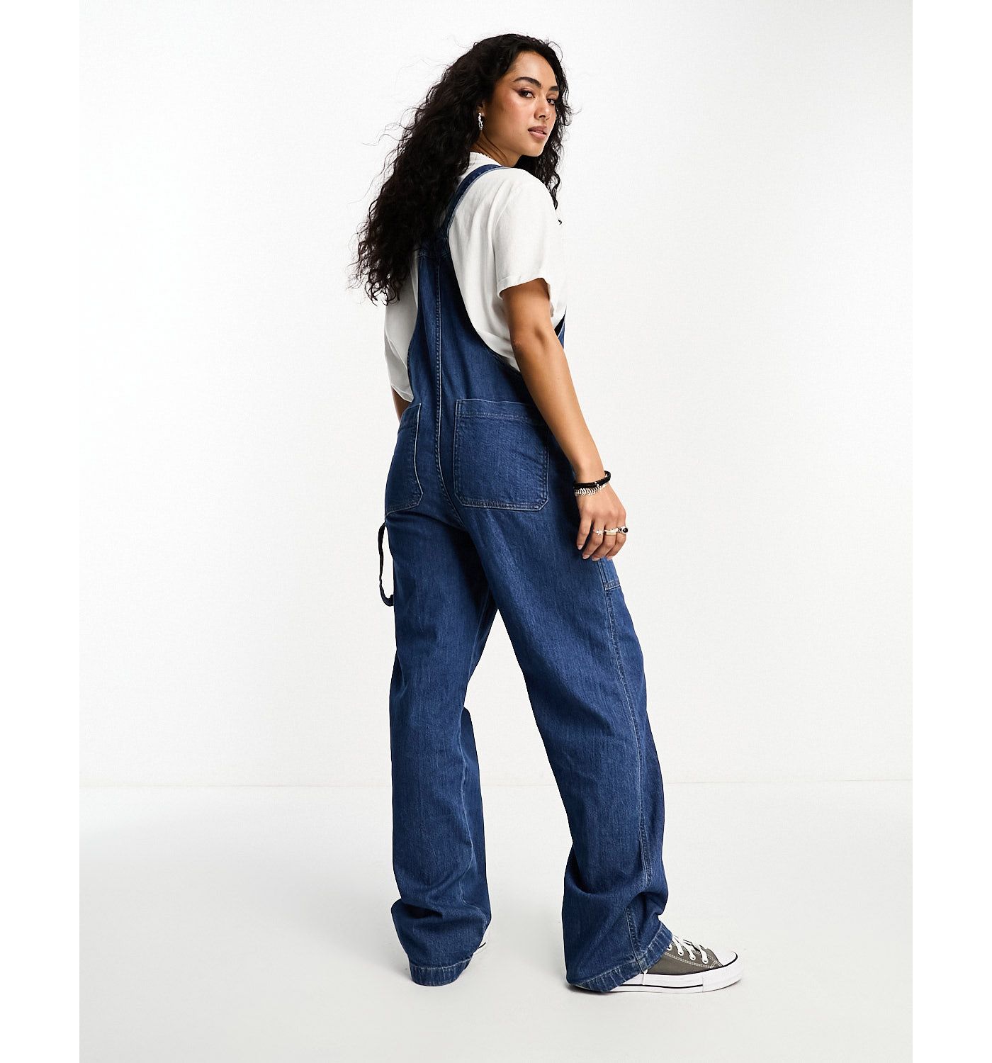 Only oversized denim dungarees in mid blue