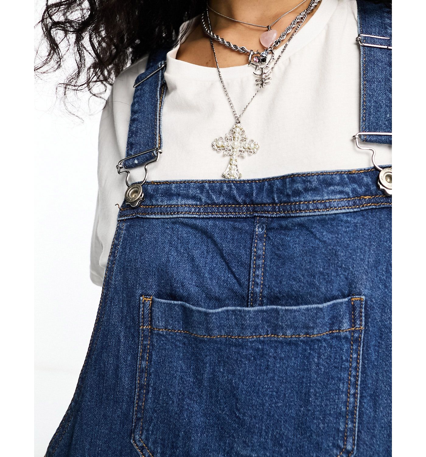 Only oversized denim dungarees in mid blue