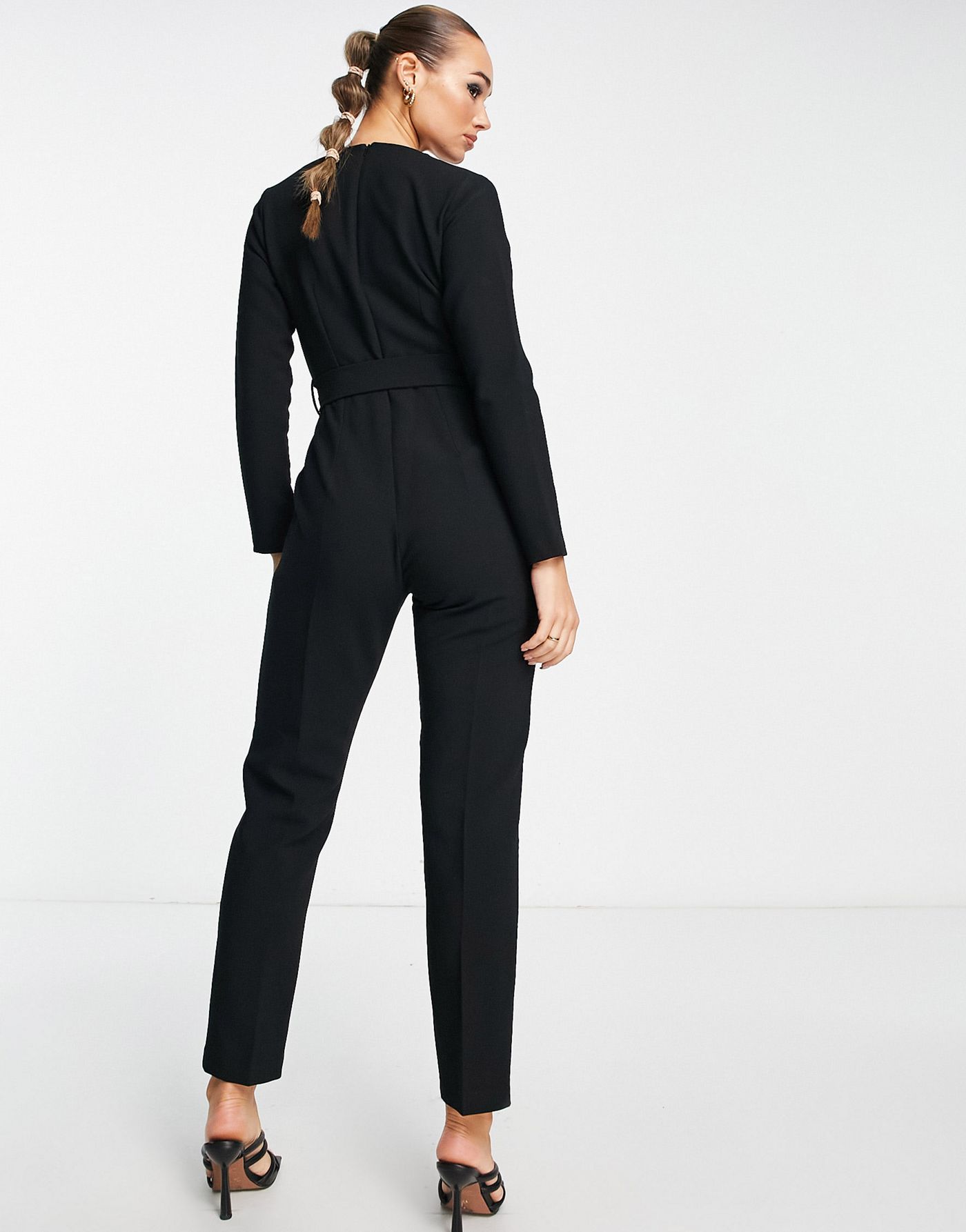 Closet London tie waist kimono jumpsuit in black