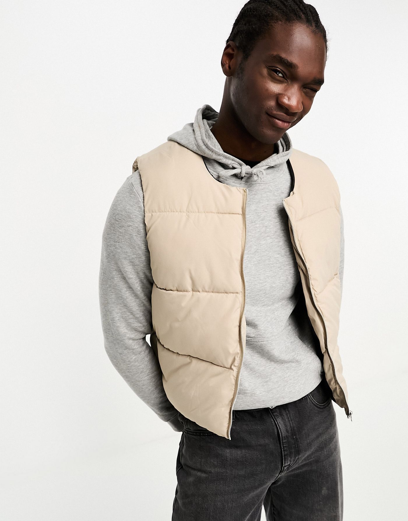 ADPT oversized cropped puffer gilet in beige